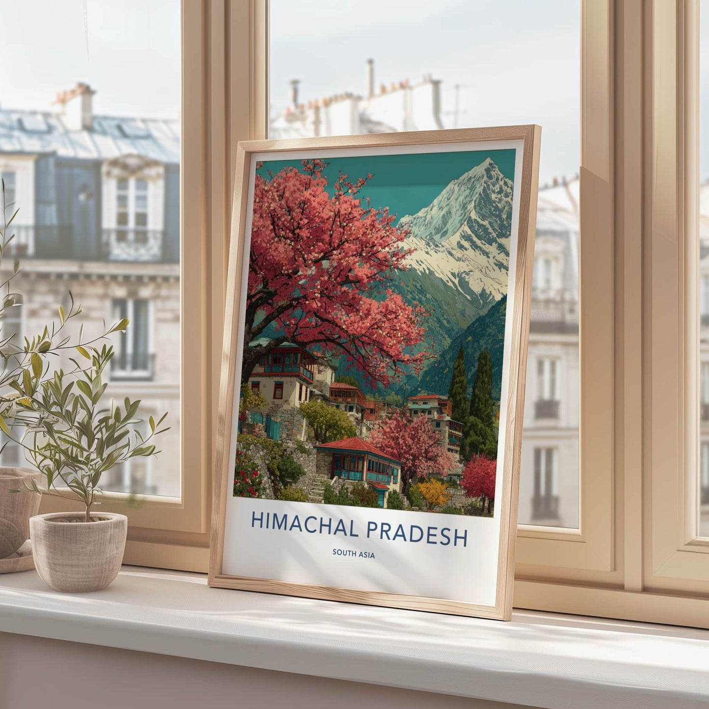 Himachal Pradesh Poster - India Travel Art - Cherry Blossom Mountain Framed Art