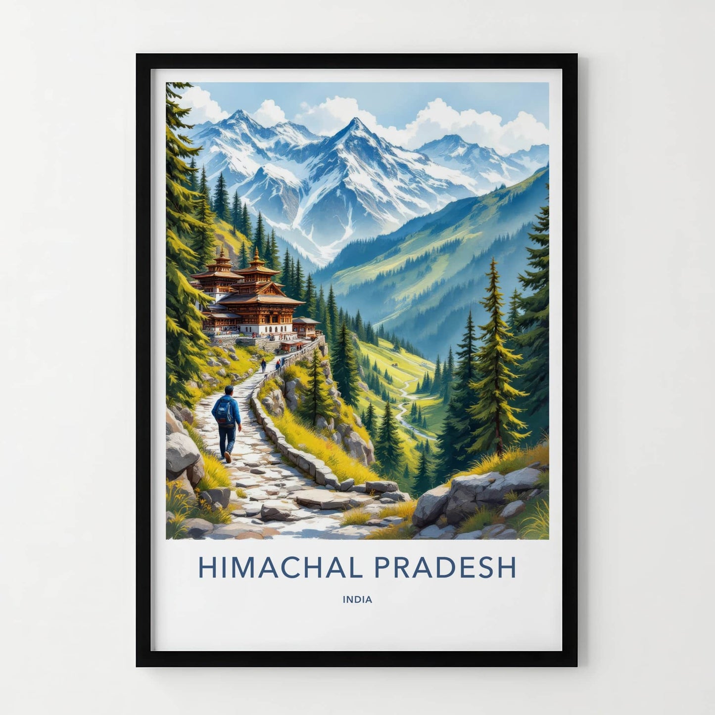 Himachal Pradesh Poster - India Travel Art - Himachal Pradesh Mountain Temple Path Gift