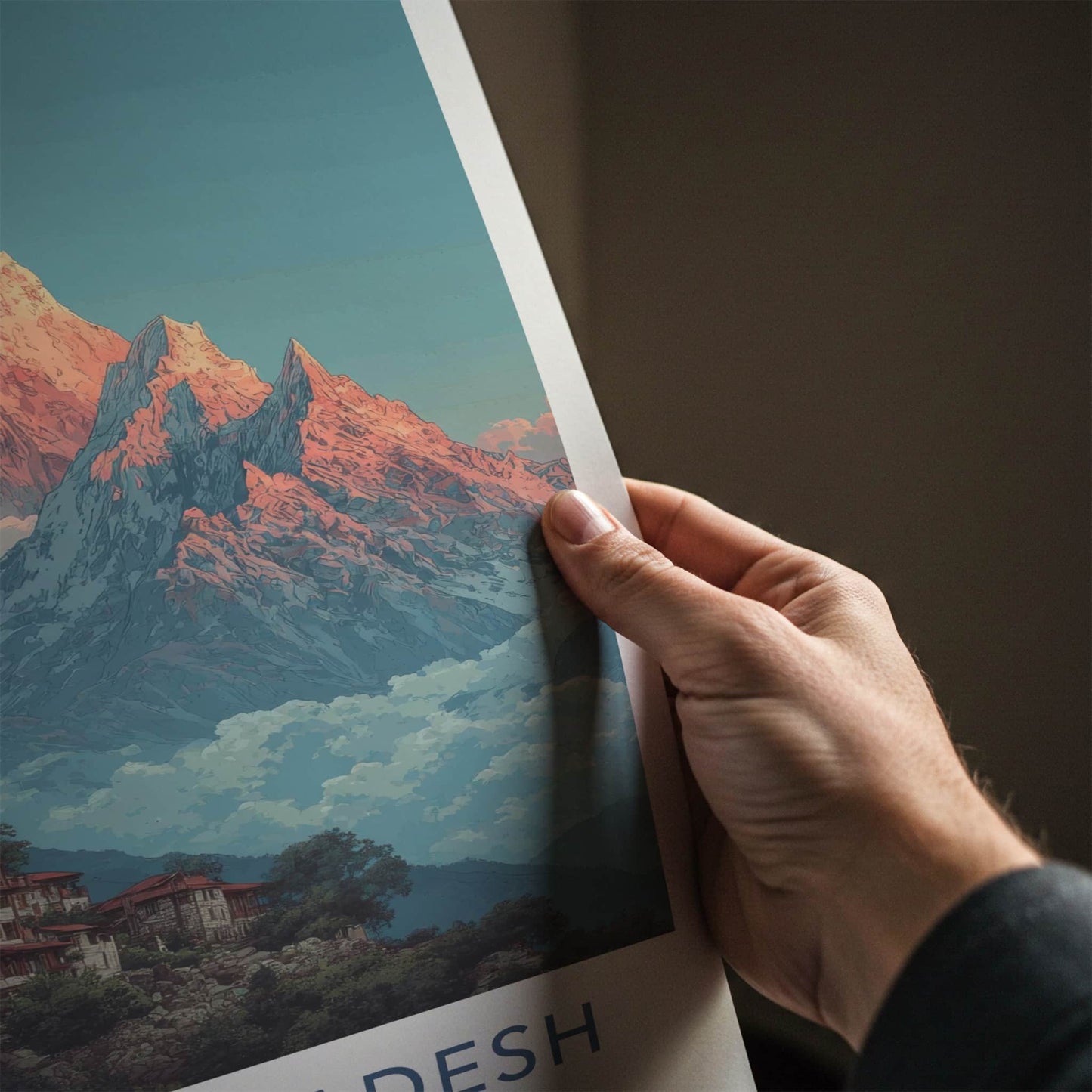 Himachal Pradesh Poster - India Travel Art - Mountain Village Sunrise Home Decor