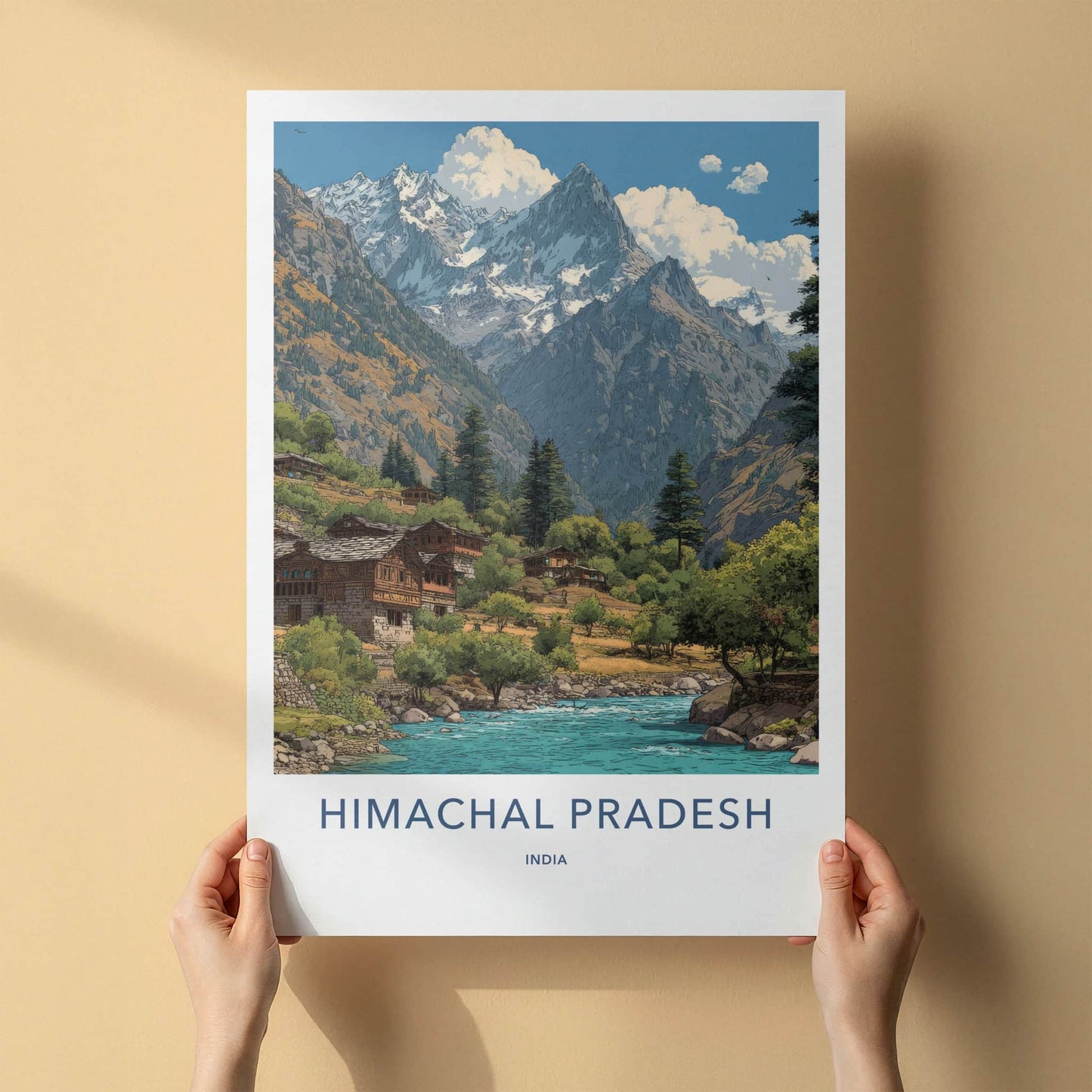 Himachal Pradesh Poster - India Travel Print - River Valley Village Gallery Art