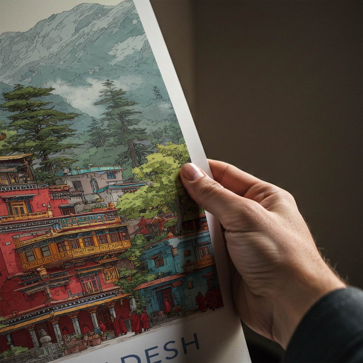 Himachal Pradesh Poster - India Wall Art - Monks Trees Mountain Home Decor