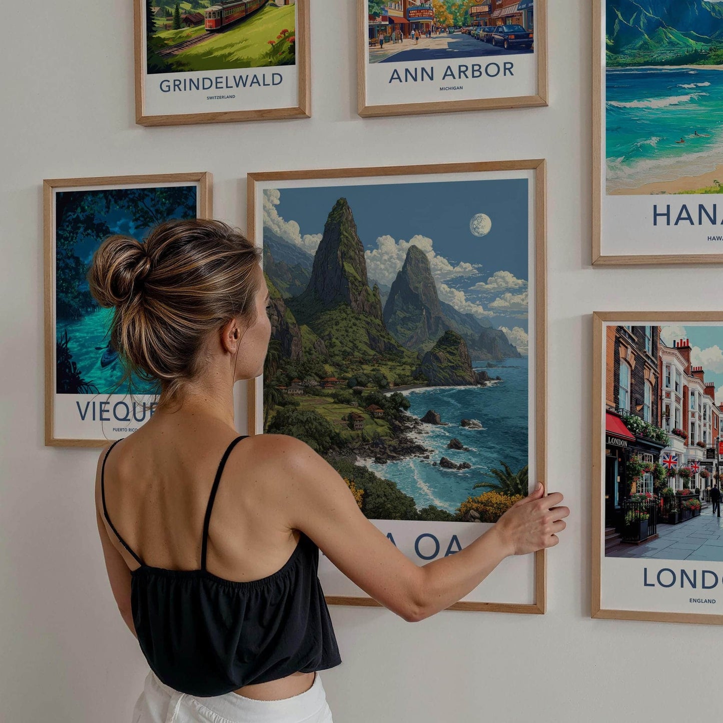 Hiva Oa Poster - French Polynesia Travel Art - Lush green mountains Wall Decor