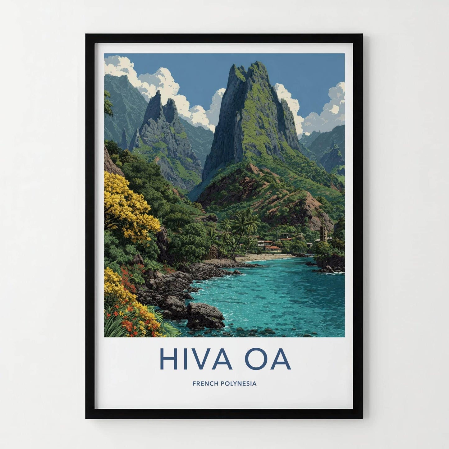Hiva Oa Poster - French Polynesia Travel Art - Tropical Island Lagoon Home Decor