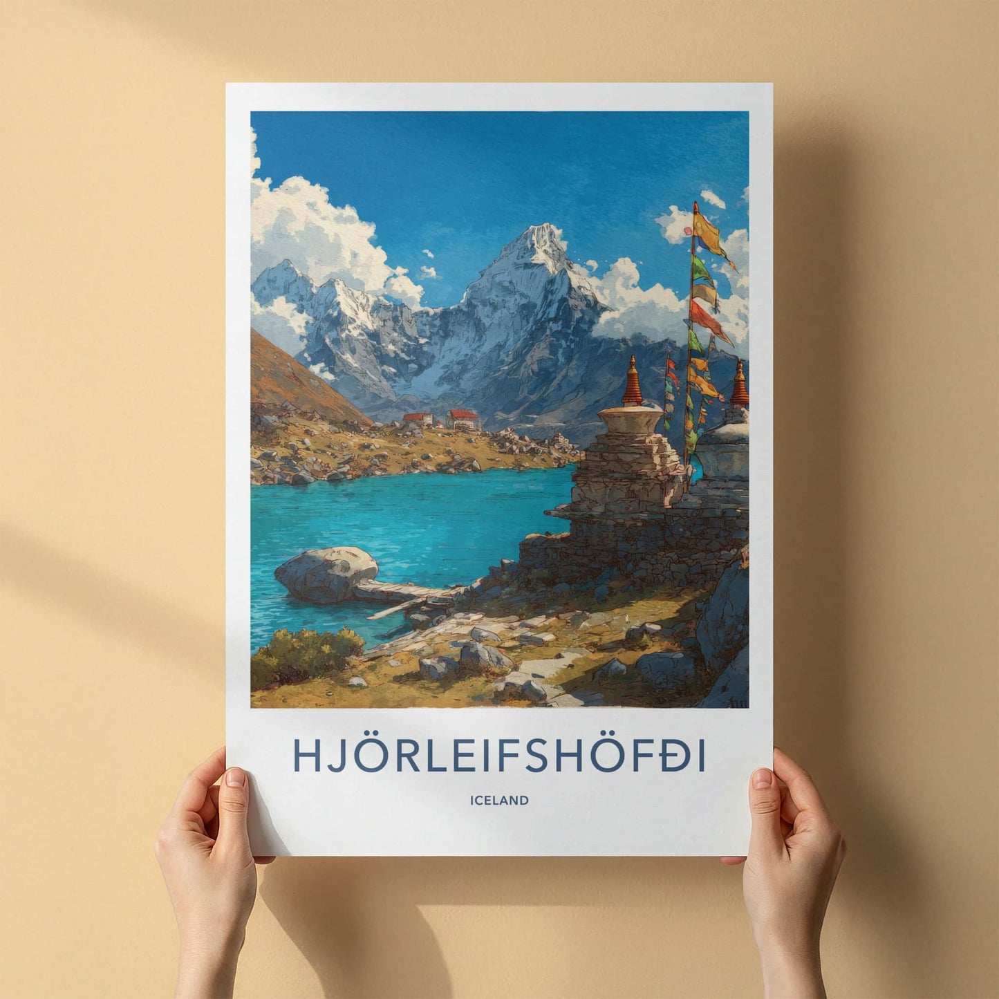 Hjorleifshofdi Poster - Iceland Travel Print - Turquoise Lake Stupas Home Decor
