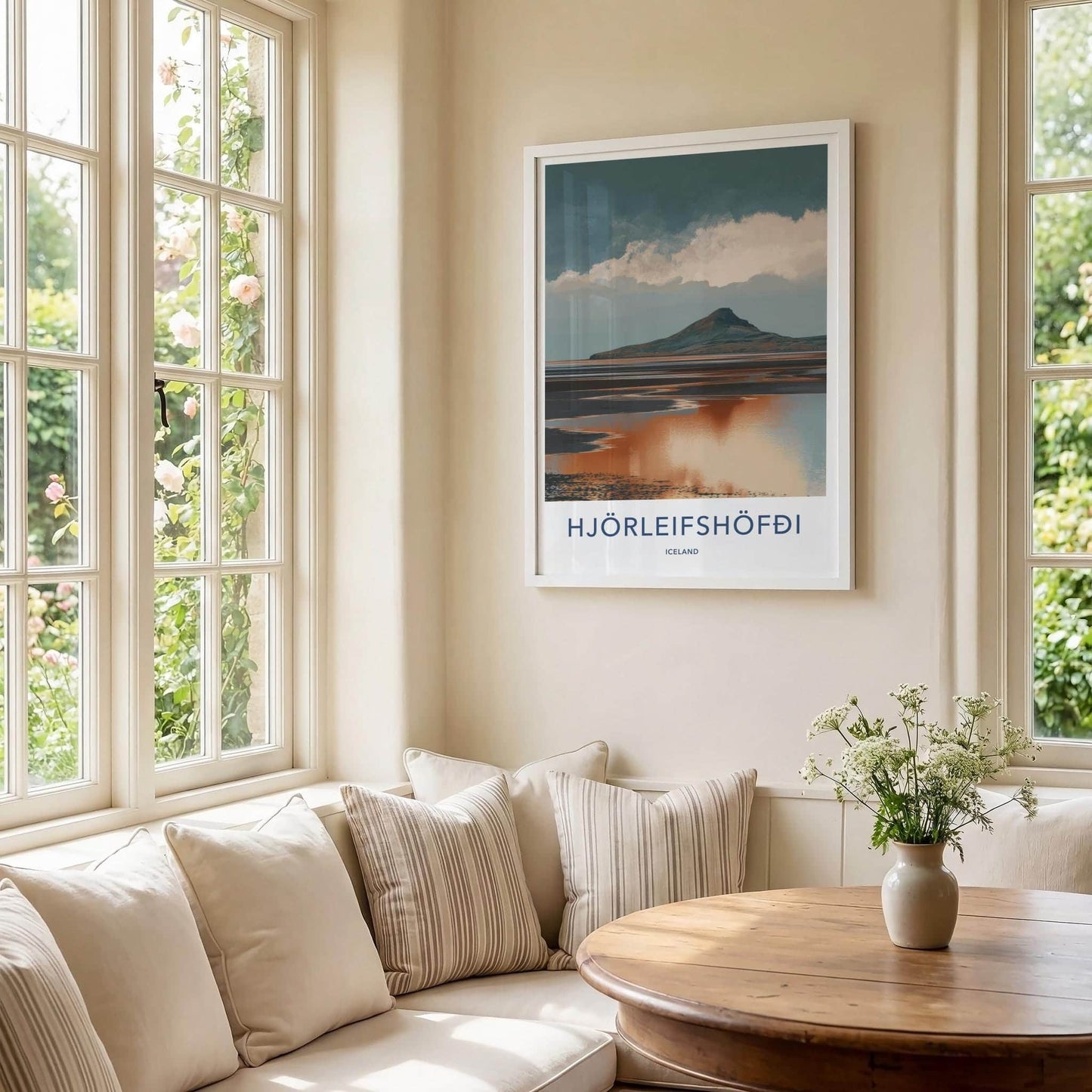Hjorleifshofdi Poster - Iceland Wall Art - Moody Mountain Reflection Gift