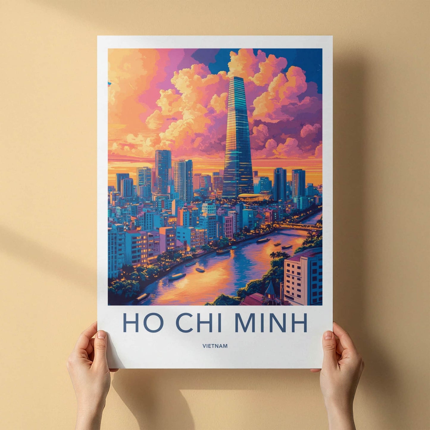 Ho Chi Minh Poster - Vietnam Framed Print - Vibrant Cityscape River Lounge Decor