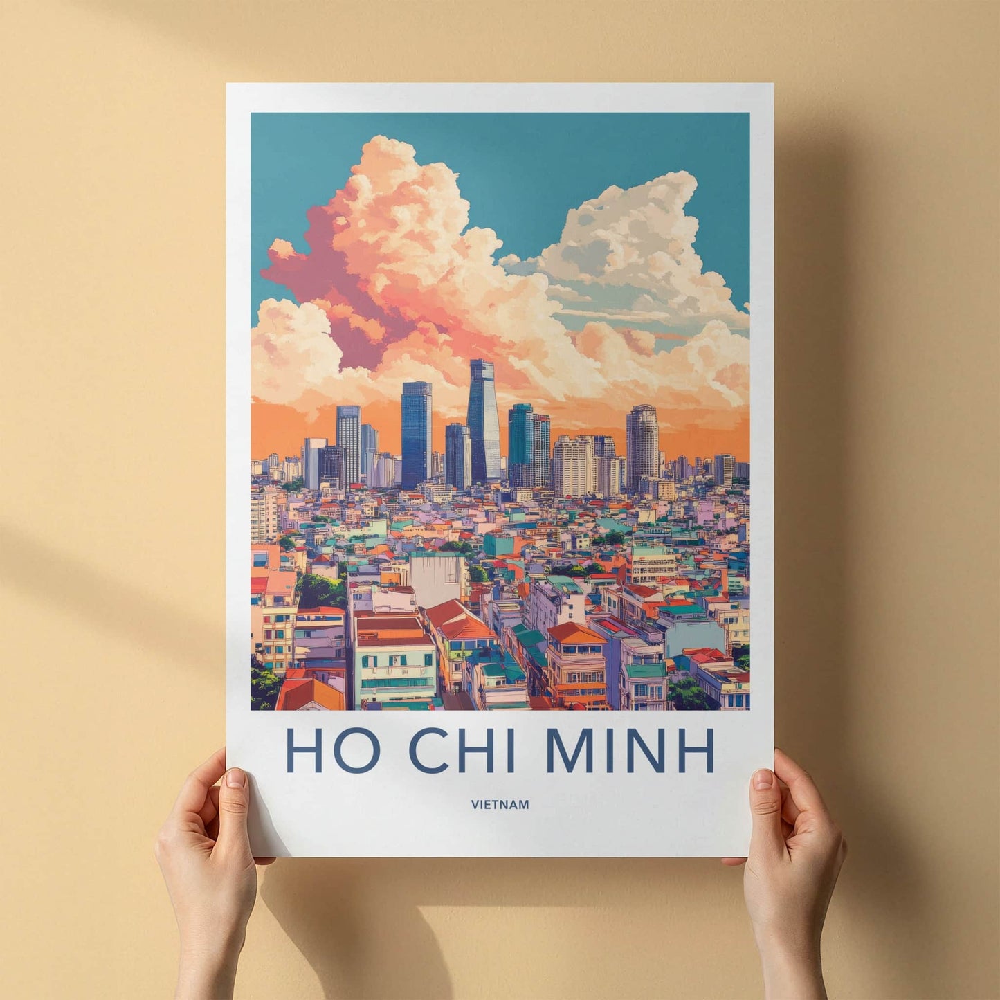 Ho Chi Minh Poster - Vietnam Travel Art - Orange Cloud Cityscape Home Decor