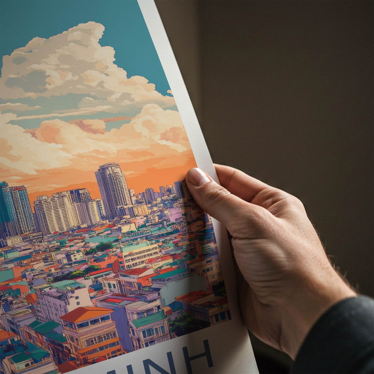 Ho Chi Minh Poster - Vietnam Travel Art - Orange Cloud Cityscape Home Decor