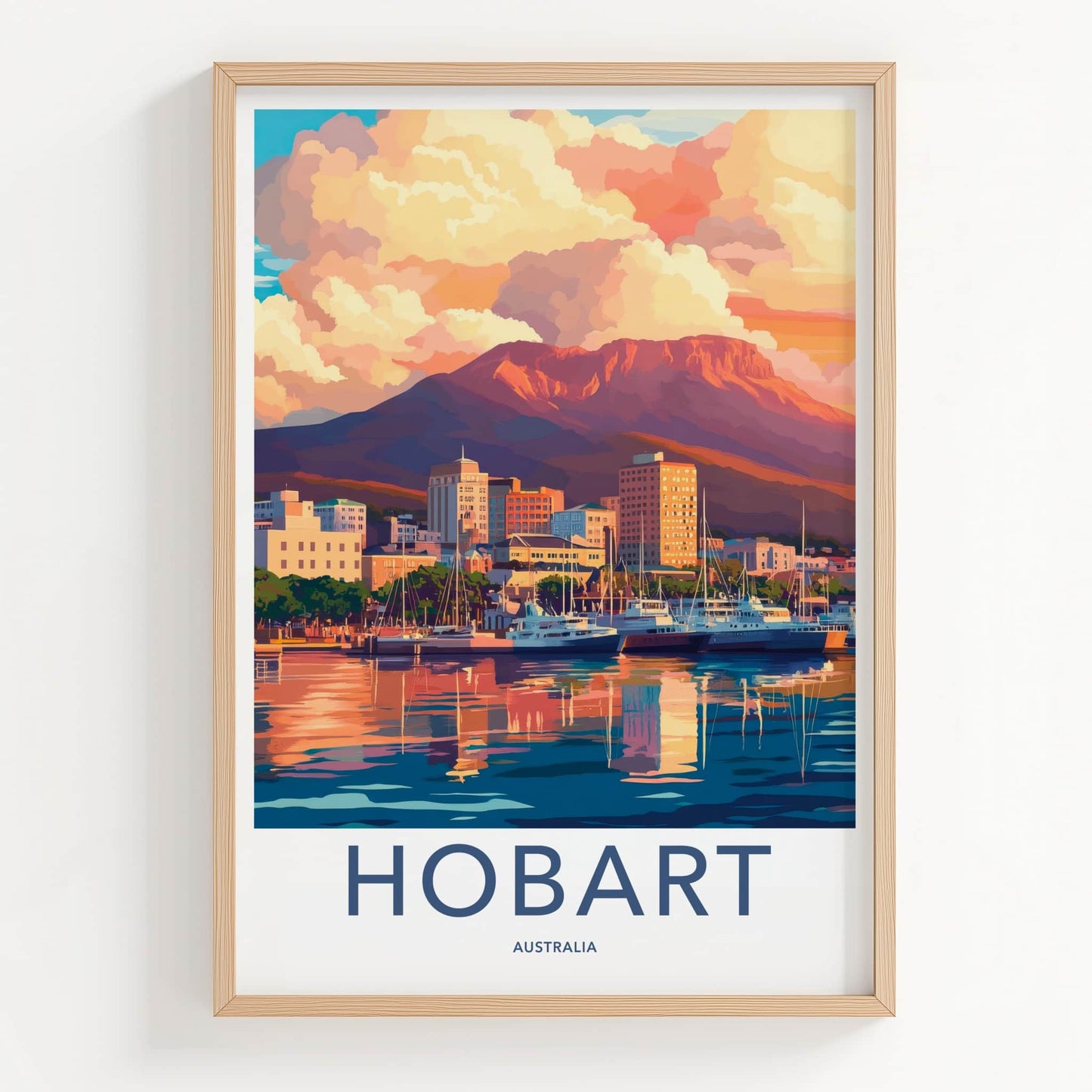 Hobart Poster - Australia Travel Art - Harbor Mountain Sunset Home Decor