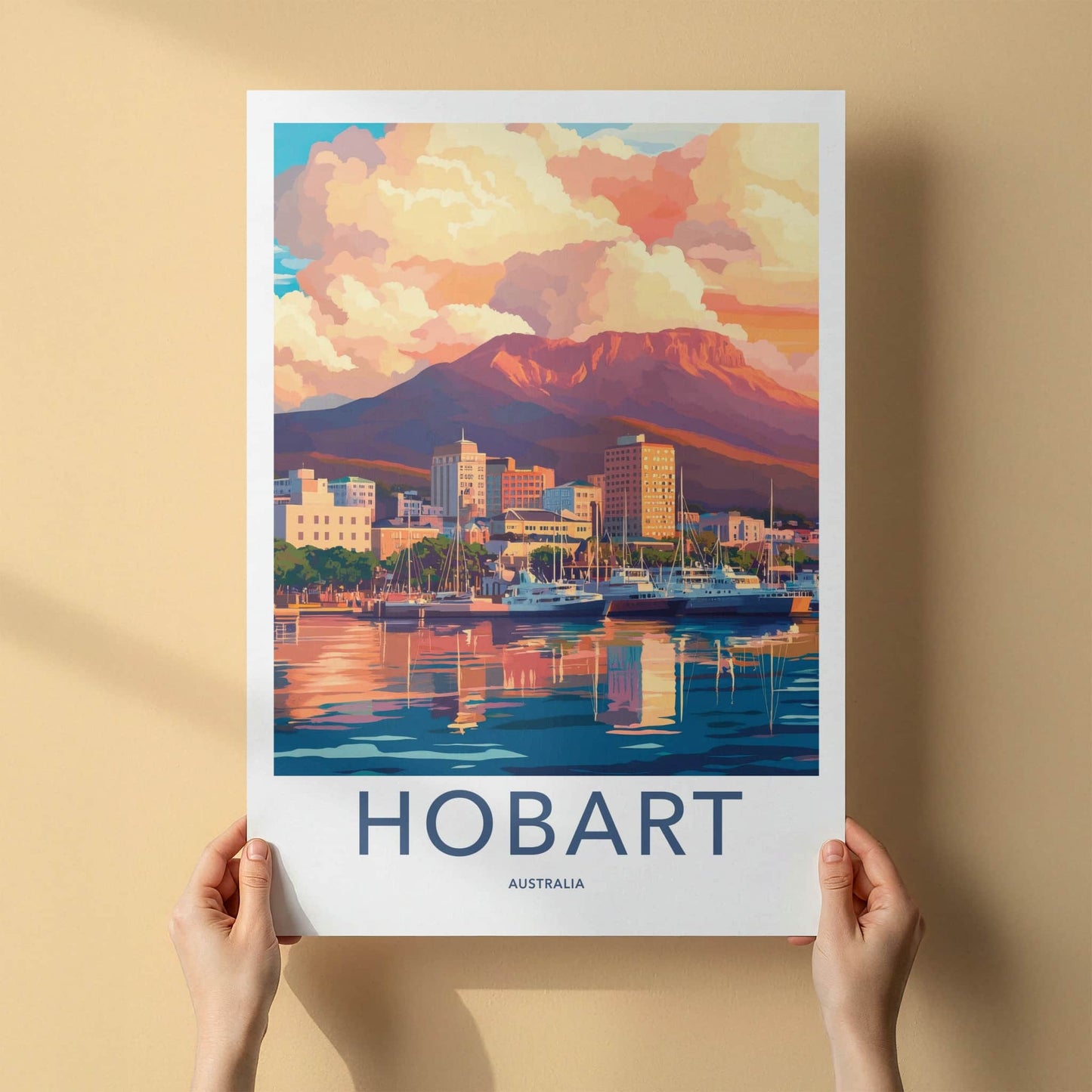 Hobart Poster - Australia Travel Art - Harbor Mountain Sunset Home Decor