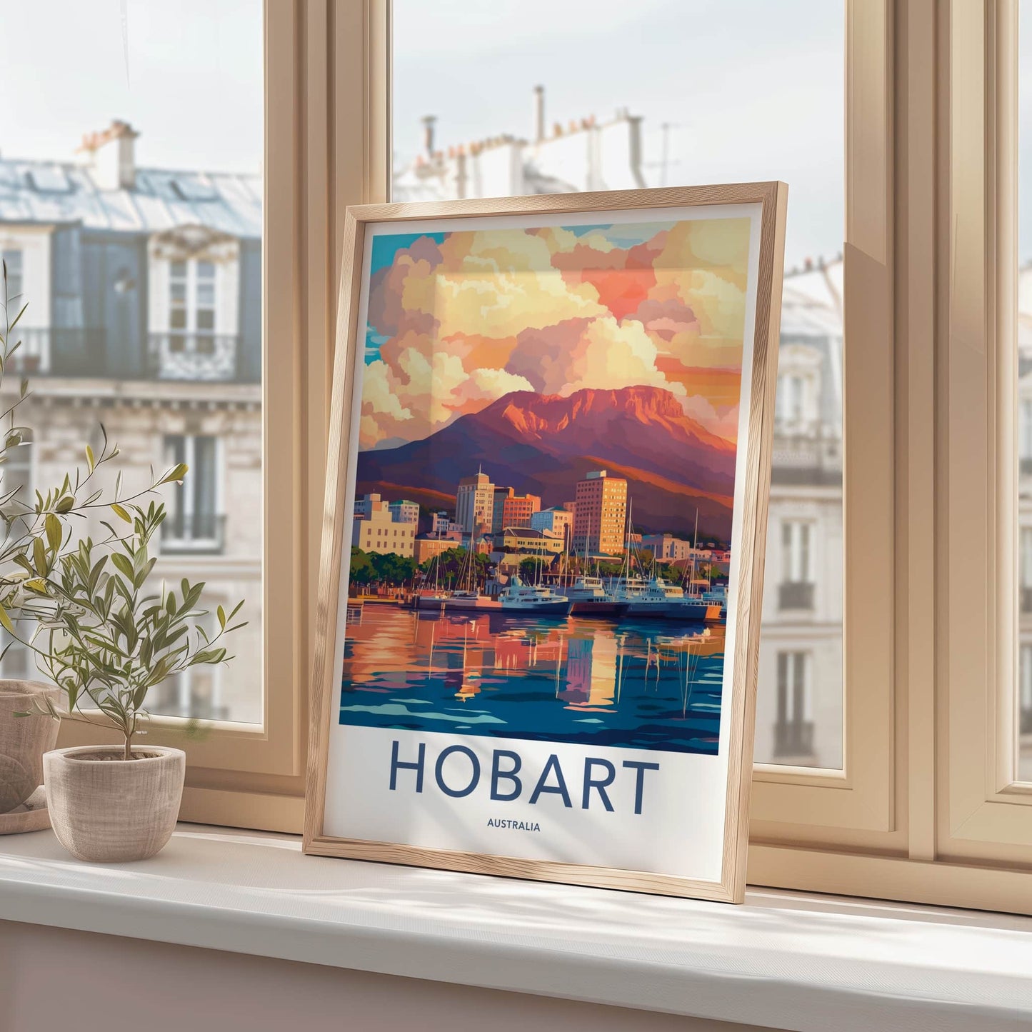 Hobart Poster - Australia Travel Art - Harbor Mountain Sunset Home Decor