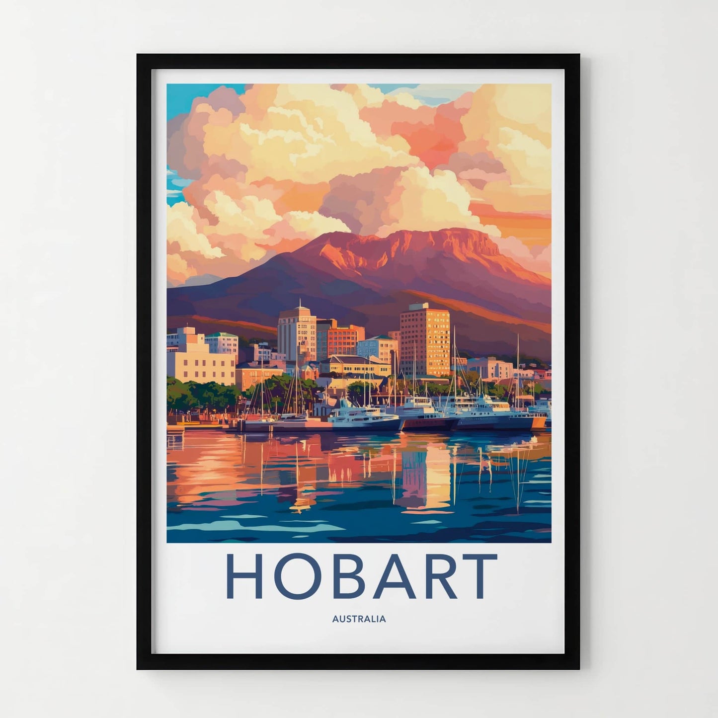 Hobart Poster - Australia Travel Art - Harbor Mountain Sunset Home Decor