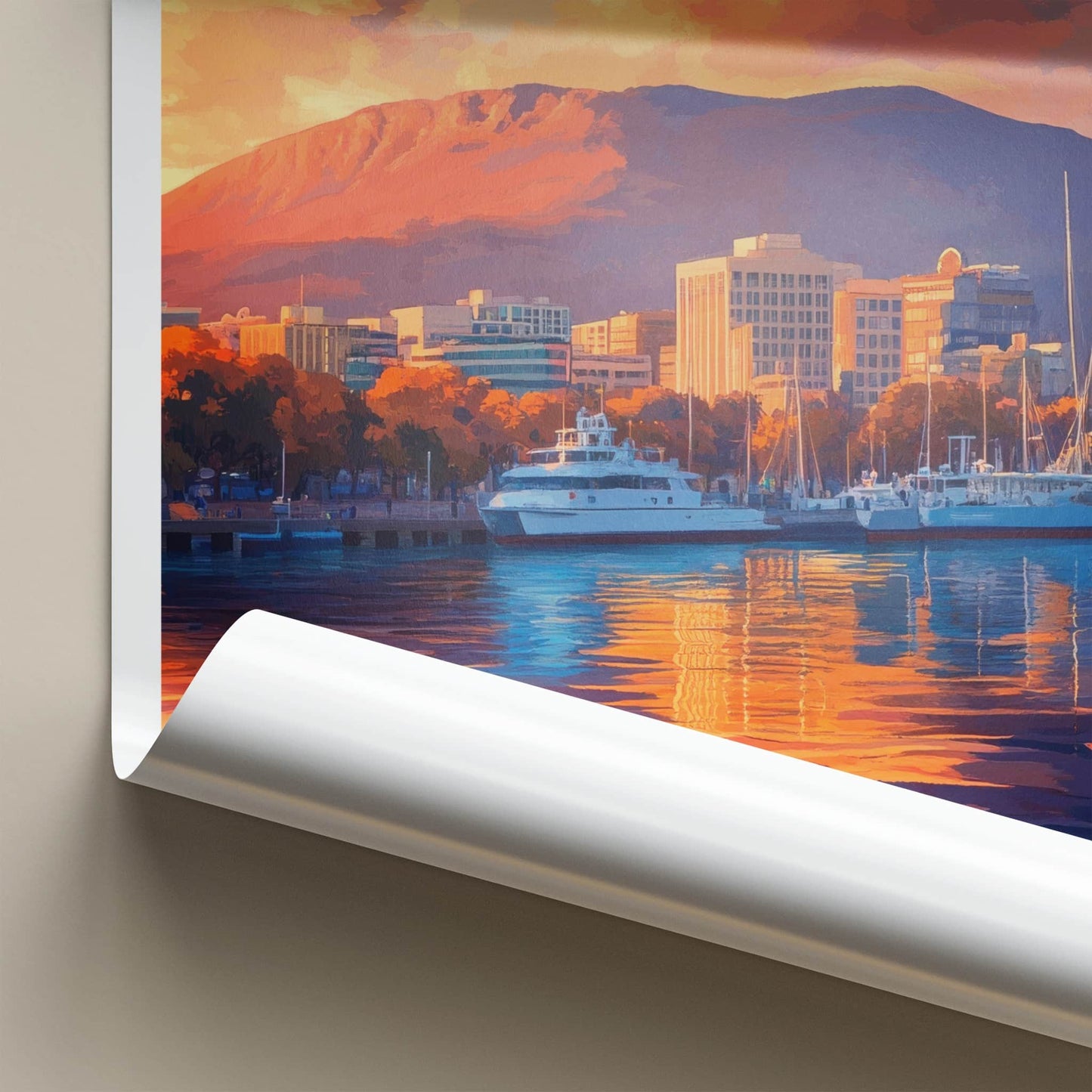 Hobart Poster - Australia Travel Art - Harbor Sunset Reflection Home Decor