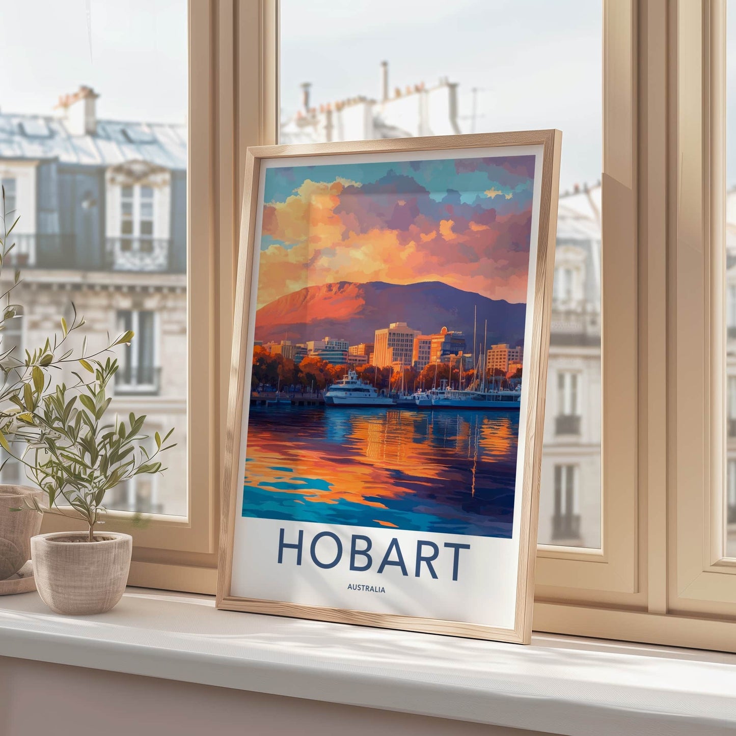Hobart Poster - Australia Travel Art - Harbor Sunset Reflection Home Decor