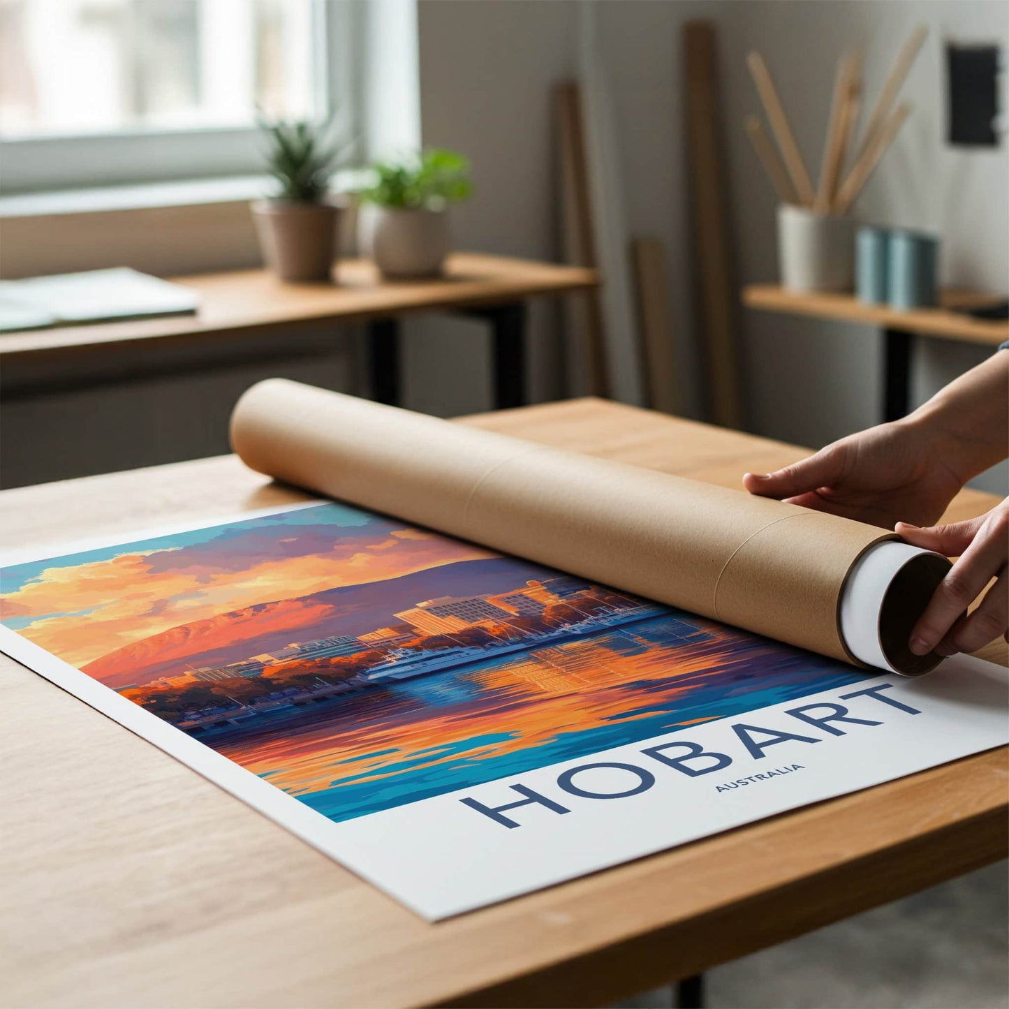 Hobart Poster - Australia Travel Art - Harbor Sunset Reflection Home Decor