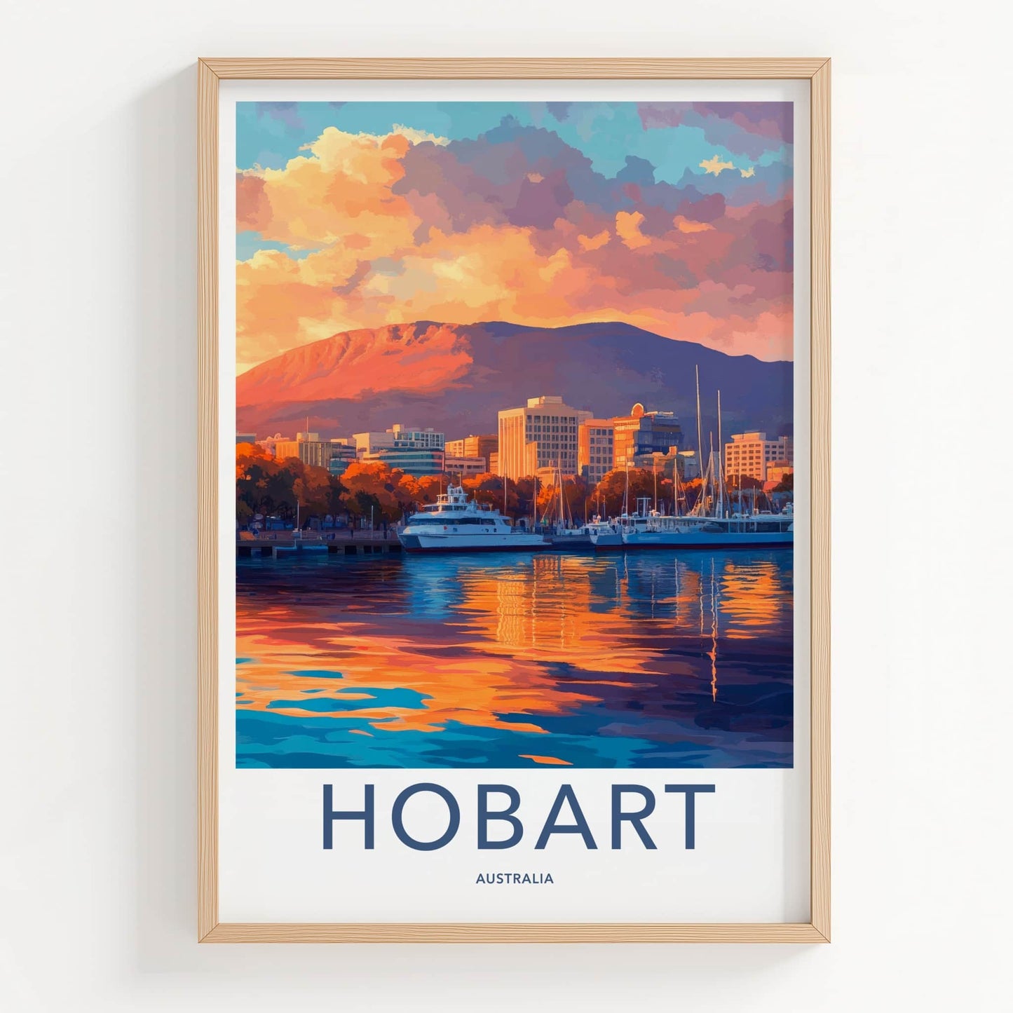 Hobart Poster - Australia Travel Art - Harbor Sunset Reflection Home Decor