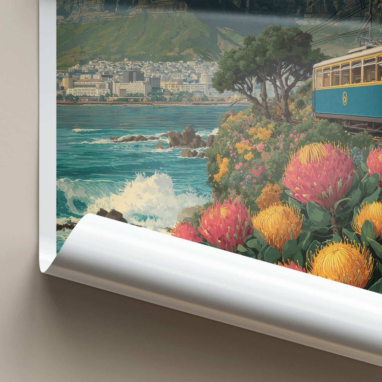 Hoerikwaggo Poster - South Africa Travel Print - Coastal Train Ride Home Decor
