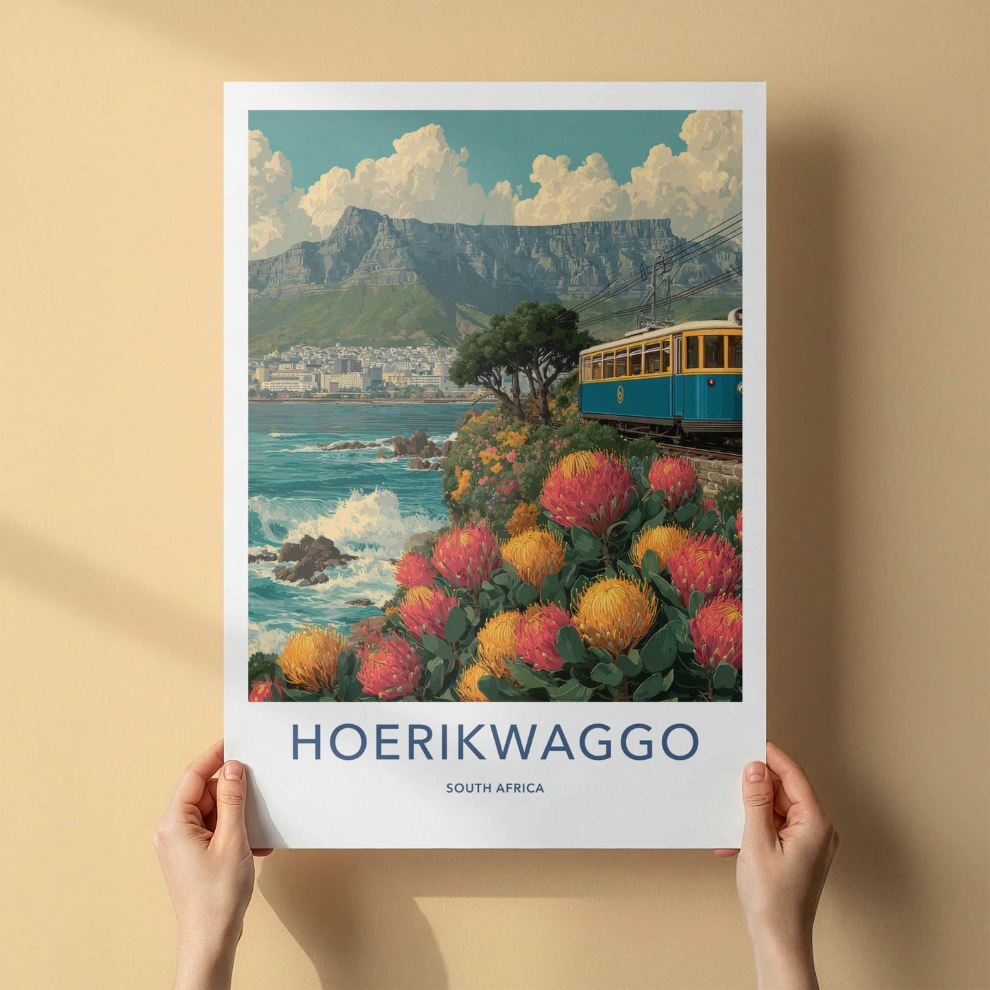 Hoerikwaggo Poster - South Africa Travel Print - Coastal Train Ride Home Decor