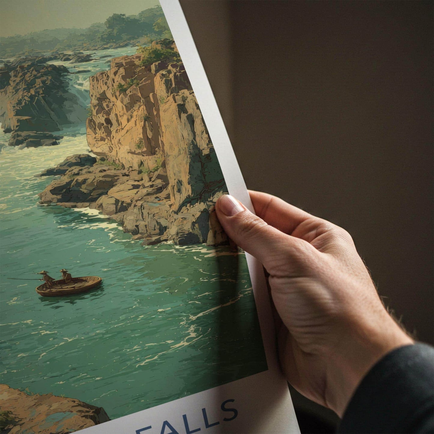 Hogenakkal Falls Poster - India Travel Art - Tamil Nadu Waterfalls Home Decor