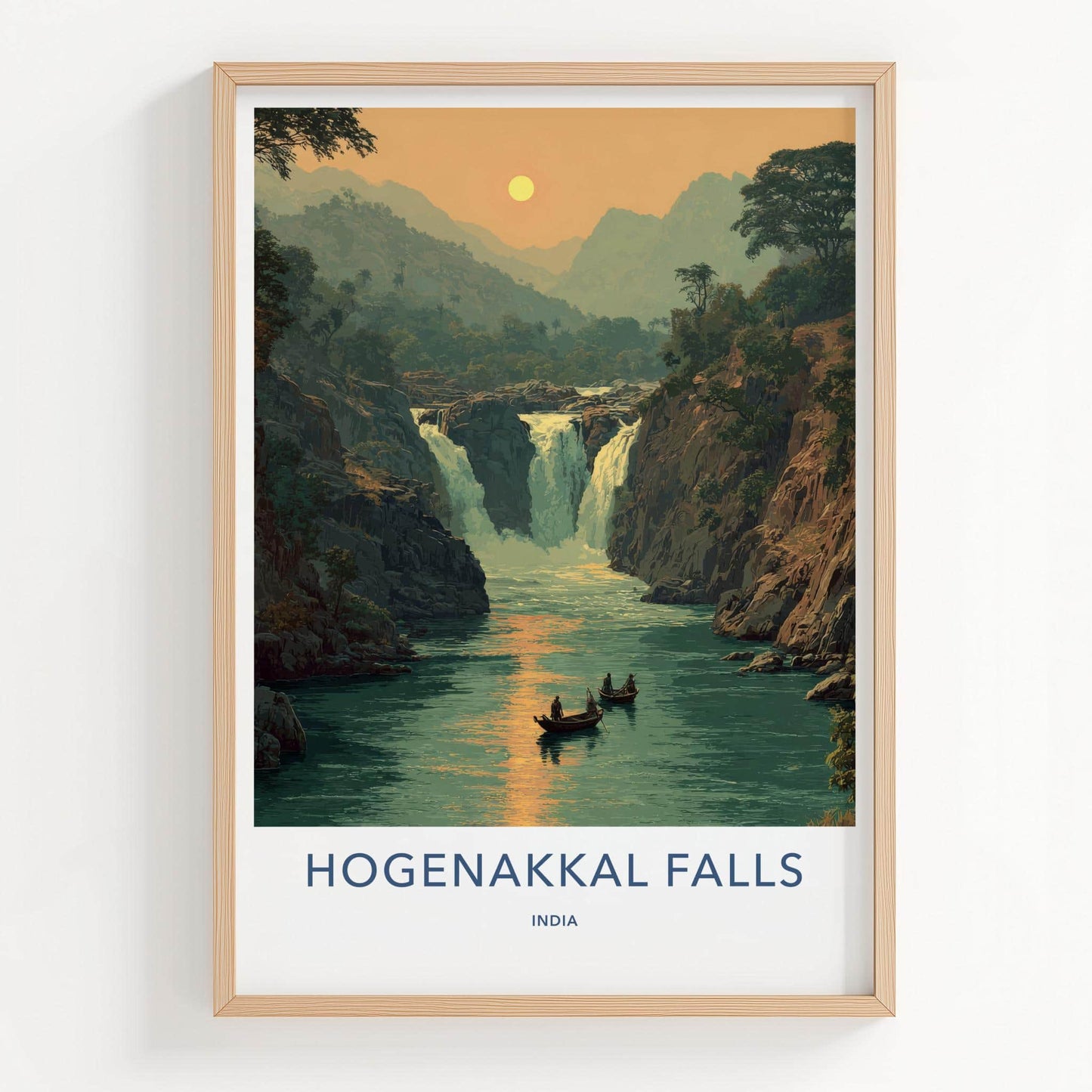 Hogenakkal Falls Poster - India Wall Art - Tamil Nadu River Sunset Gift