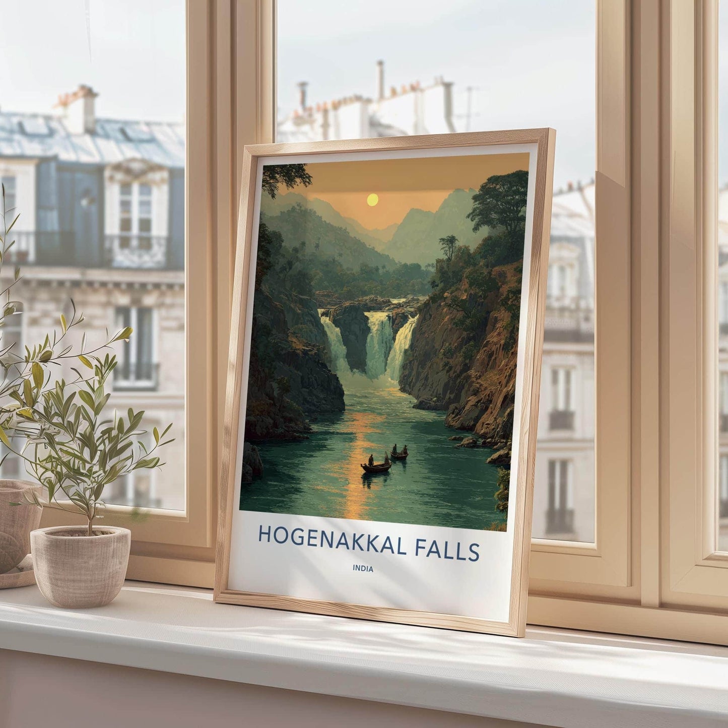 Hogenakkal Falls Poster - India Wall Art - Tamil Nadu River Sunset Gift