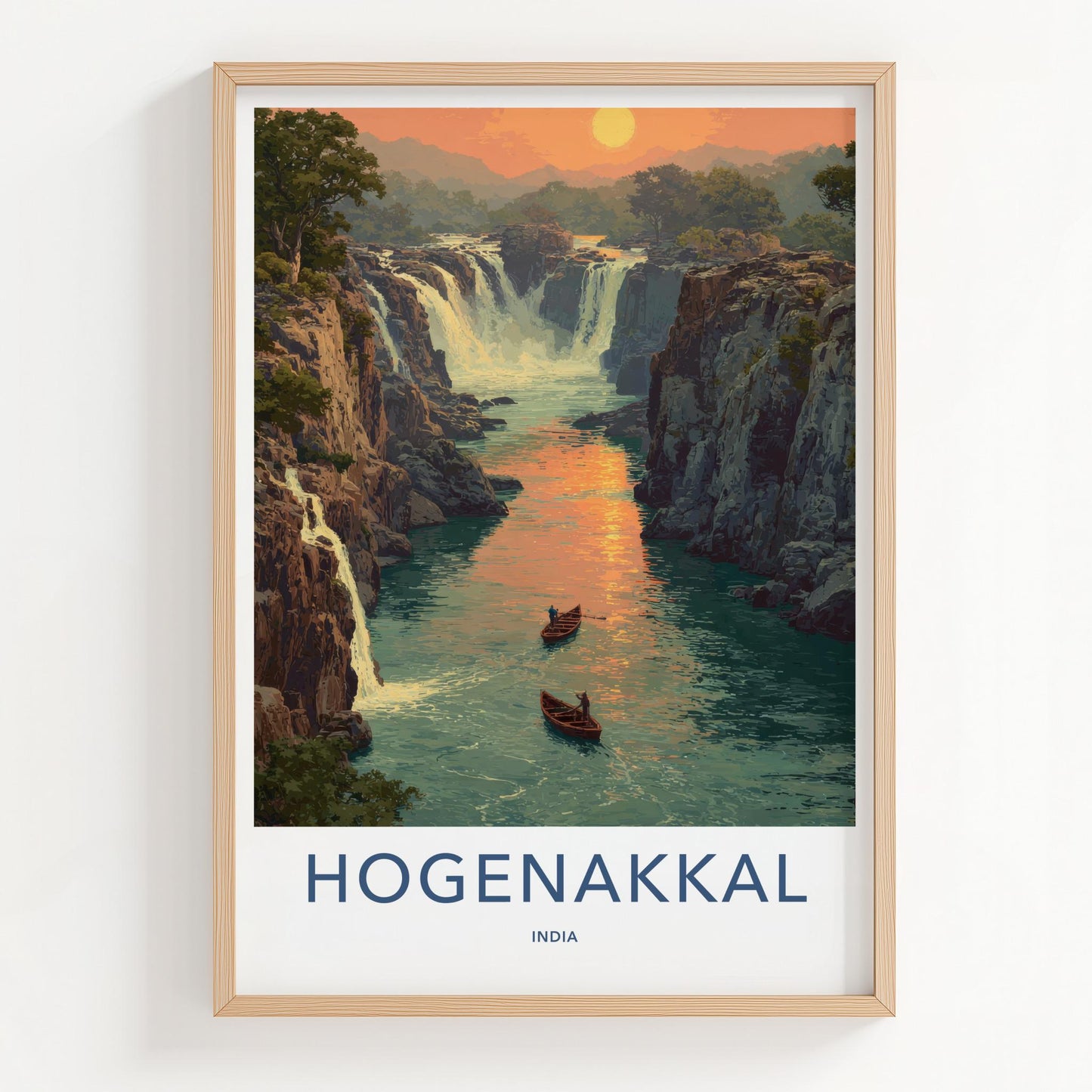 Hogenakkal Poster - India Scenic Art - Tamil Nadu River Boats Home Decor
