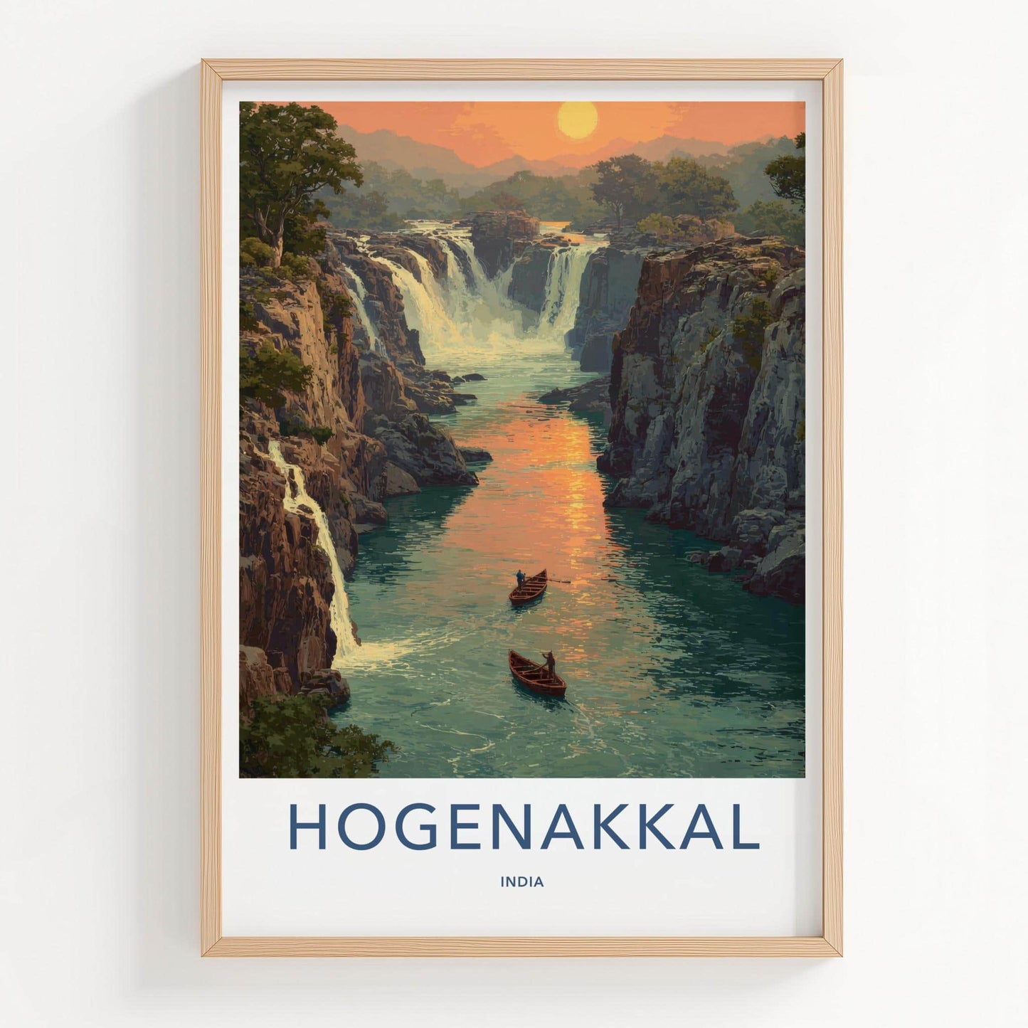 Hogenakkal Poster - India Scenic Art - Tamil Nadu River Boats Home Decor