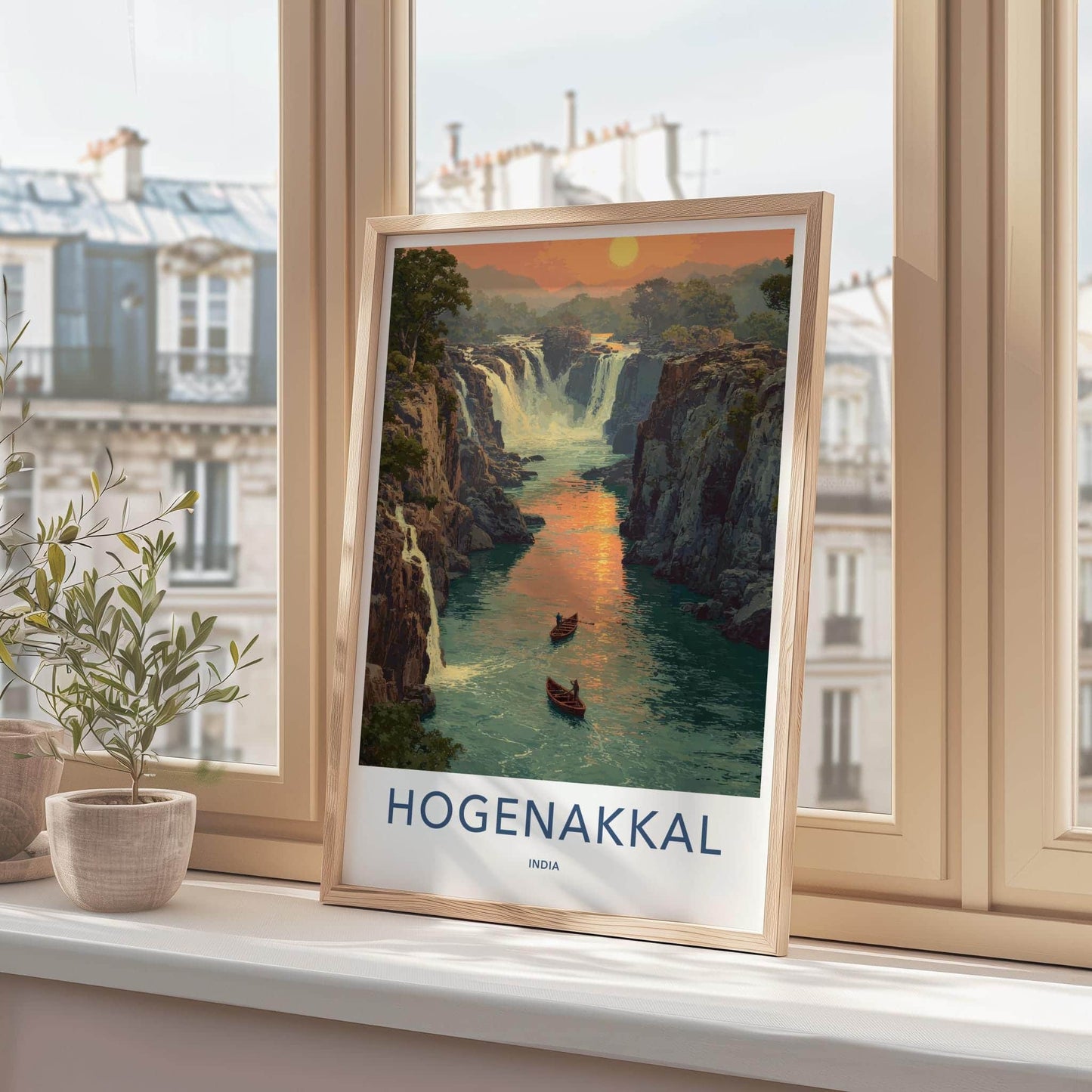 Hogenakkal Poster - India Scenic Art - Tamil Nadu River Boats Home Decor