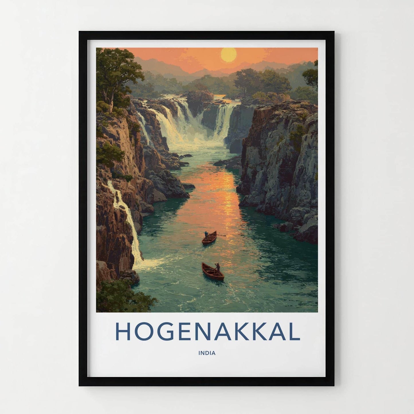 Hogenakkal Poster - India Scenic Art - Tamil Nadu River Boats Home Decor