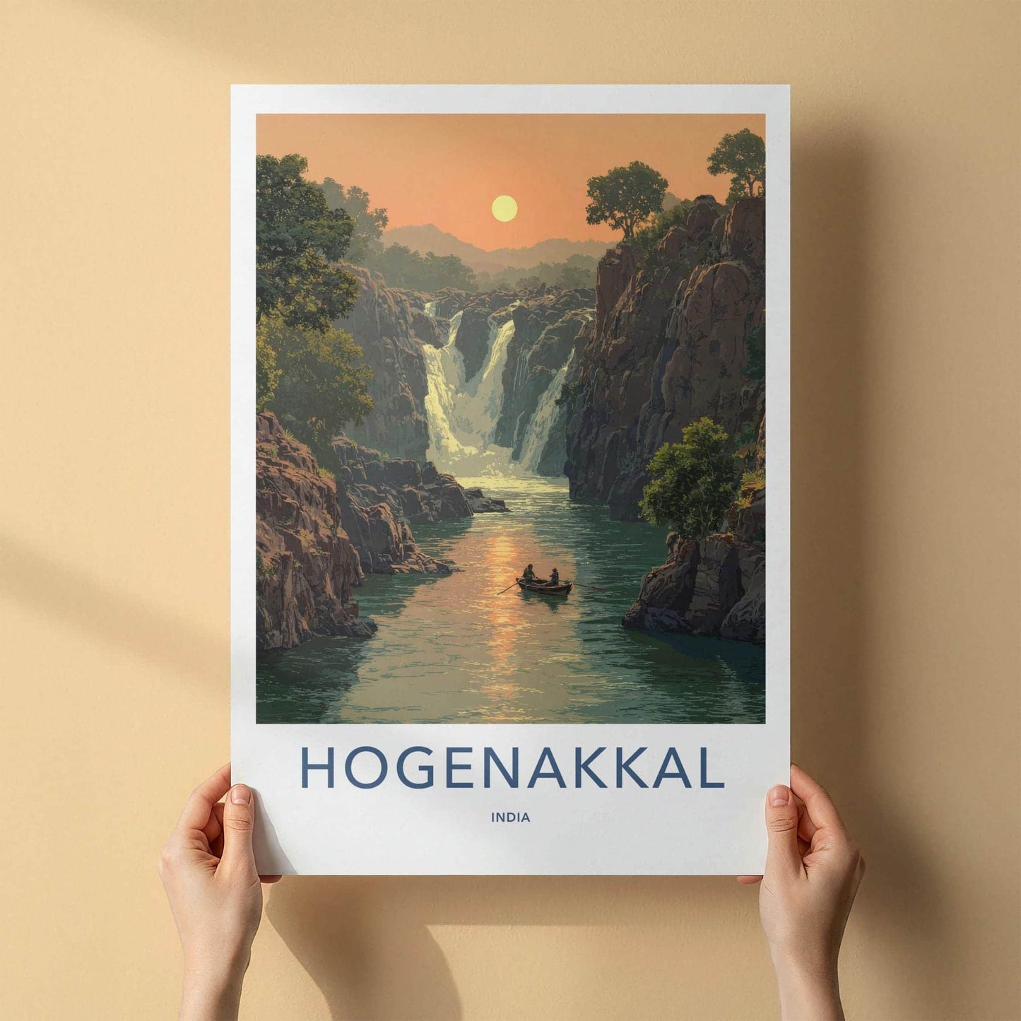 Hogenakkal Poster - India Travel Art - Tamil Nadu River Sunset Home Decor