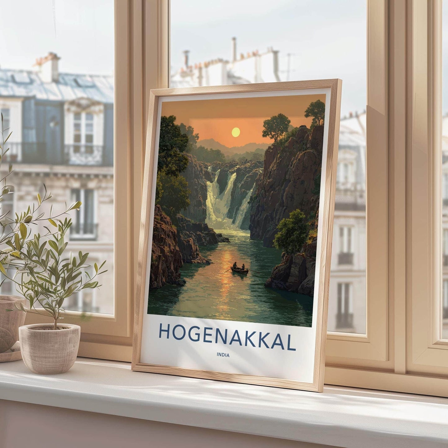 Hogenakkal Poster - India Travel Art - Tamil Nadu River Sunset Home Decor