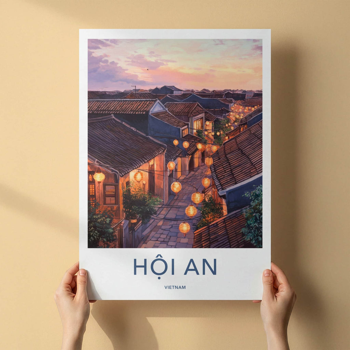 Hoi An Poster - Vietnam Travel Art - Glowing Lanterns Evening Home Decor