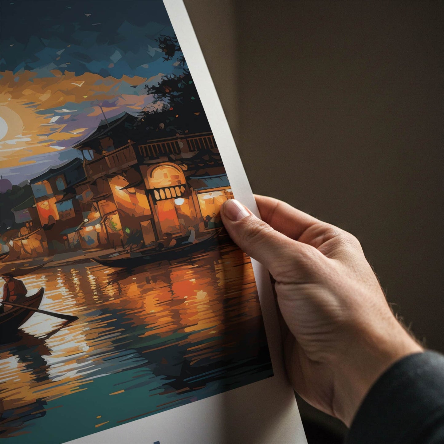 Hoi An Poster - Vietnam Travel Art - Moonlit River Town Home Decor