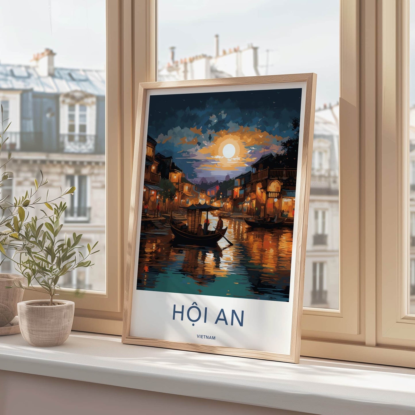 Hoi An Poster - Vietnam Travel Art - Moonlit River Town Home Decor