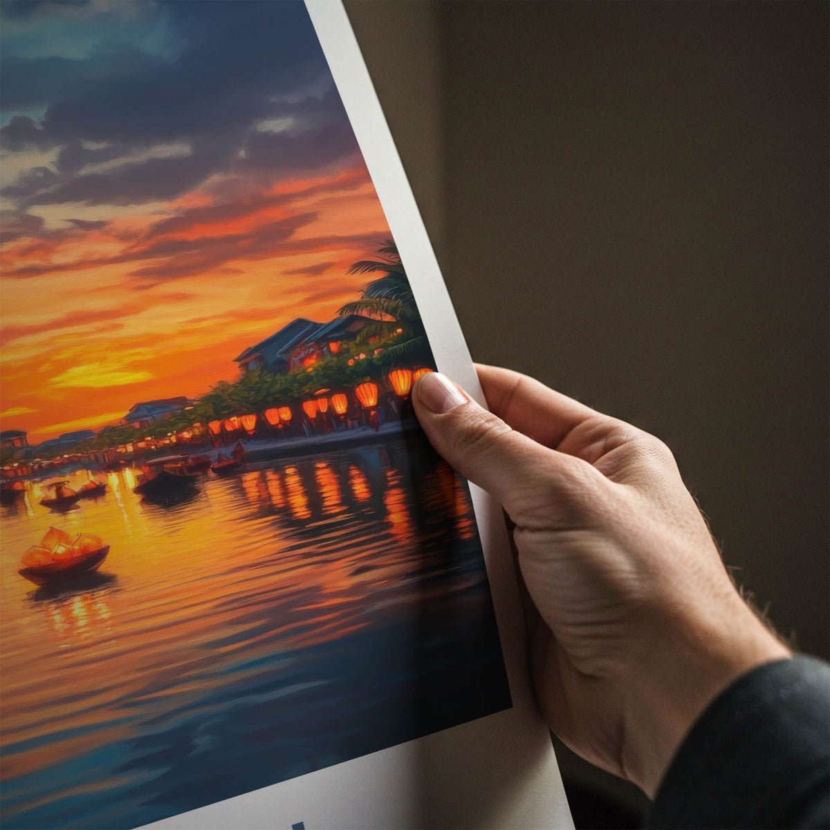 Hoi An Poster - Vietnam Travel Art - Riverside Lantern Sunset Home Decor