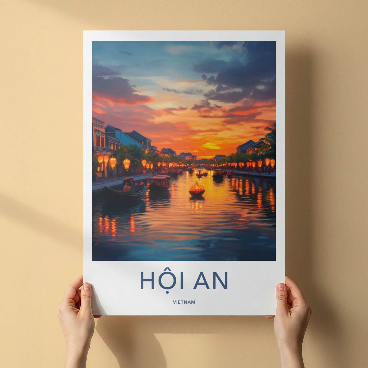 Hoi An Poster - Vietnam Travel Art - Riverside Lantern Sunset Home Decor