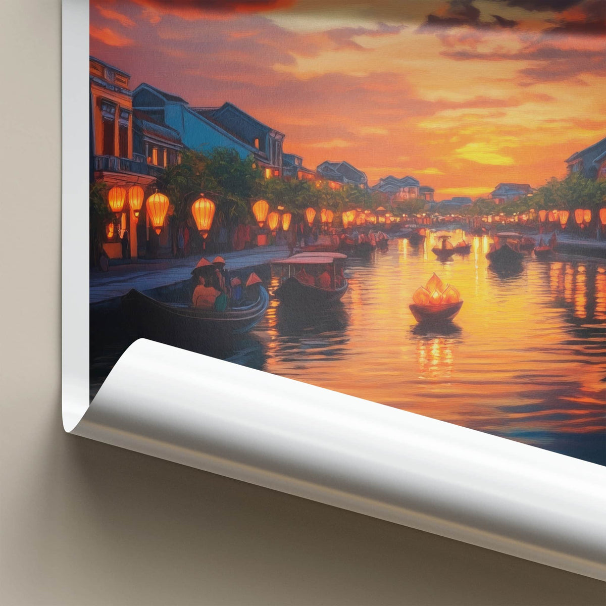 Hoi An Poster - Vietnam Travel Art - Riverside Lantern Sunset Home Decor