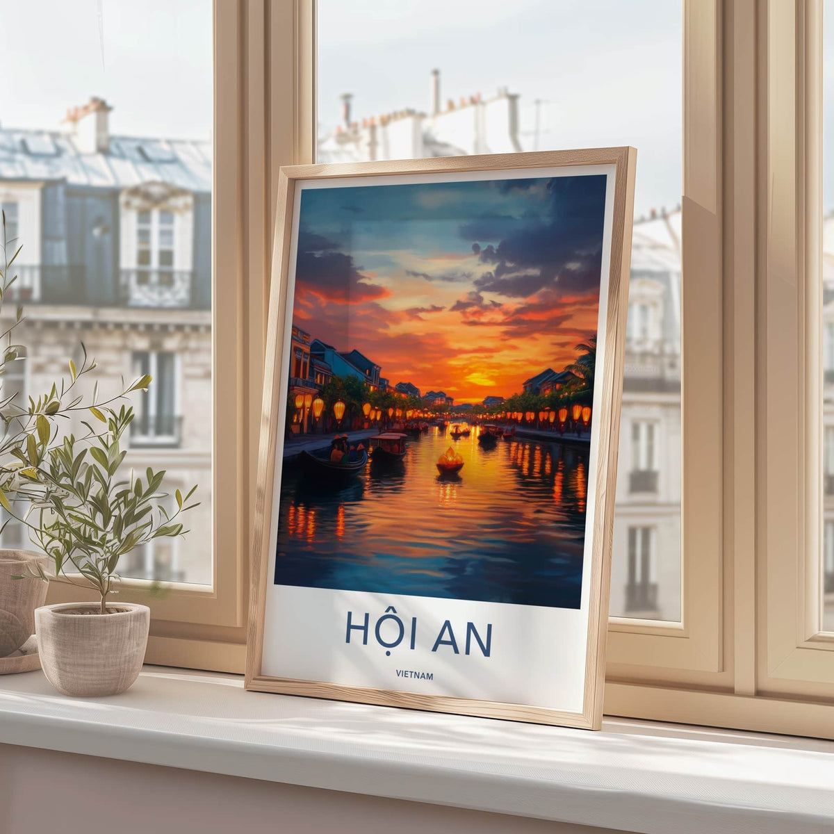 Hoi An Poster - Vietnam Travel Art - Riverside Lantern Sunset Home Decor