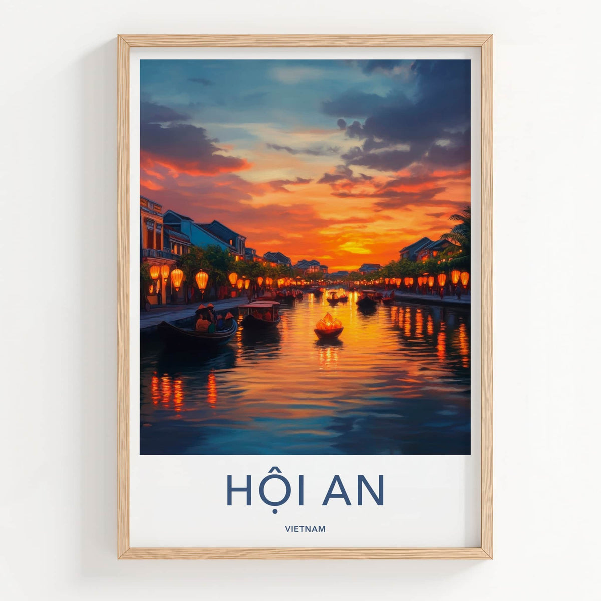 Hoi An Poster - Vietnam Travel Art - Riverside Lantern Sunset Home Decor