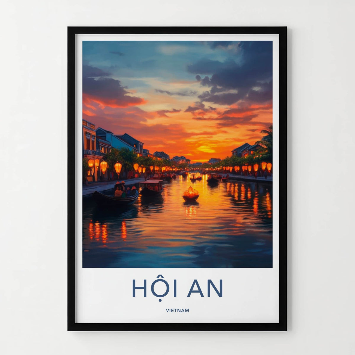 Hoi An Poster - Vietnam Travel Art - Riverside Lantern Sunset Home Decor