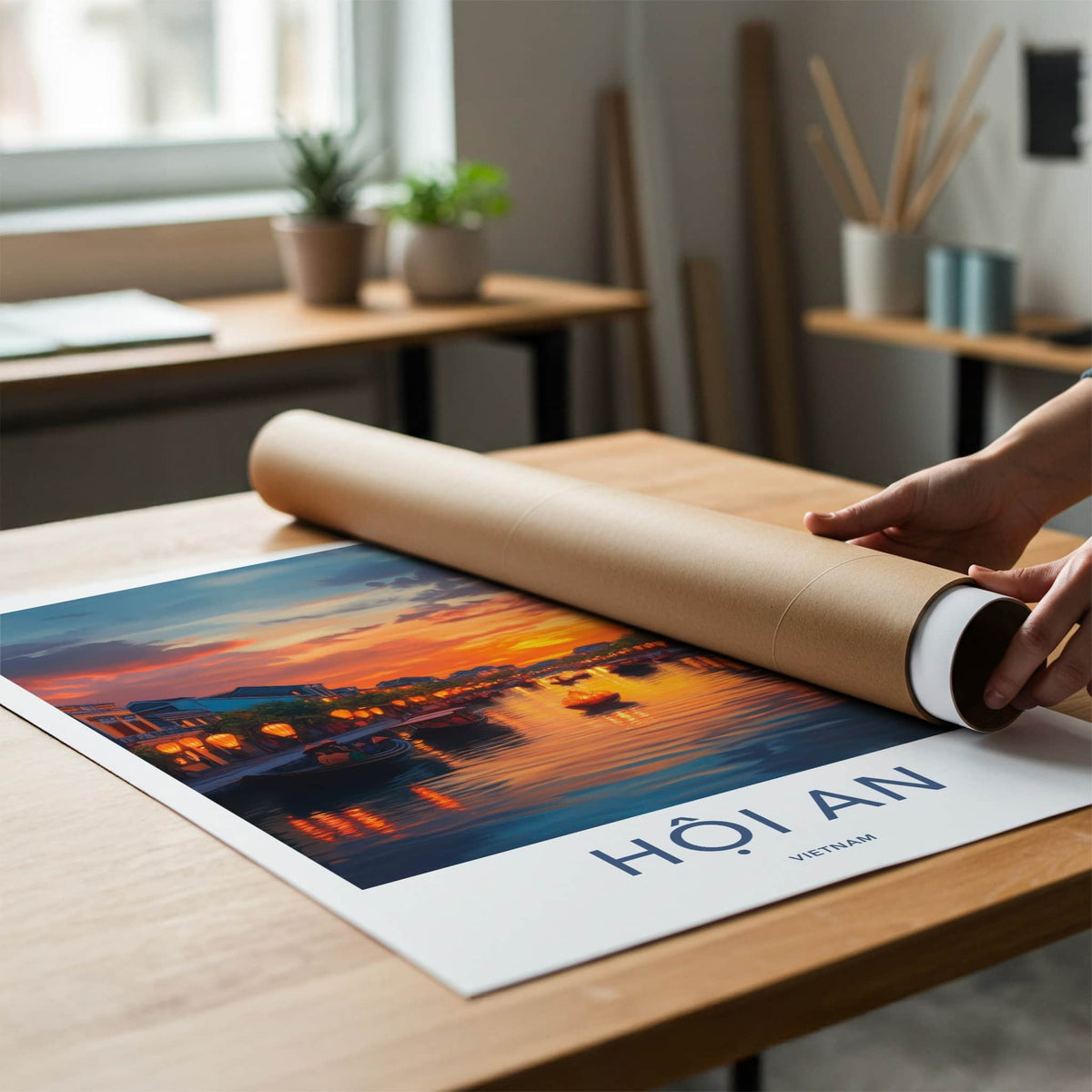 Hoi An Poster - Vietnam Travel Art - Riverside Lantern Sunset Home Decor