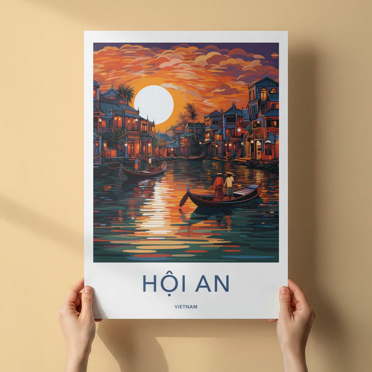 Hoi An Poster - Vietnam Travel Art - Vibrant River Sunset Home Decor