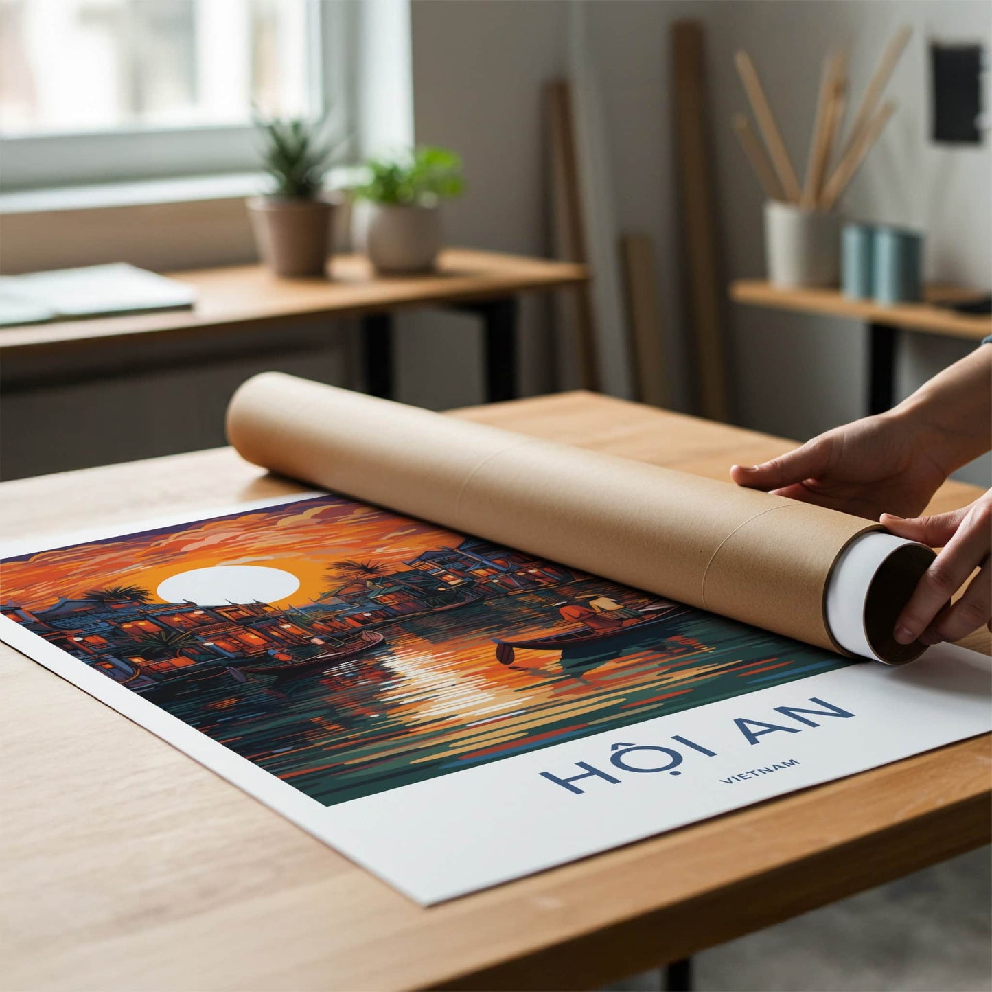 Hoi An Poster - Vietnam Travel Art - Vibrant River Sunset Home Decor