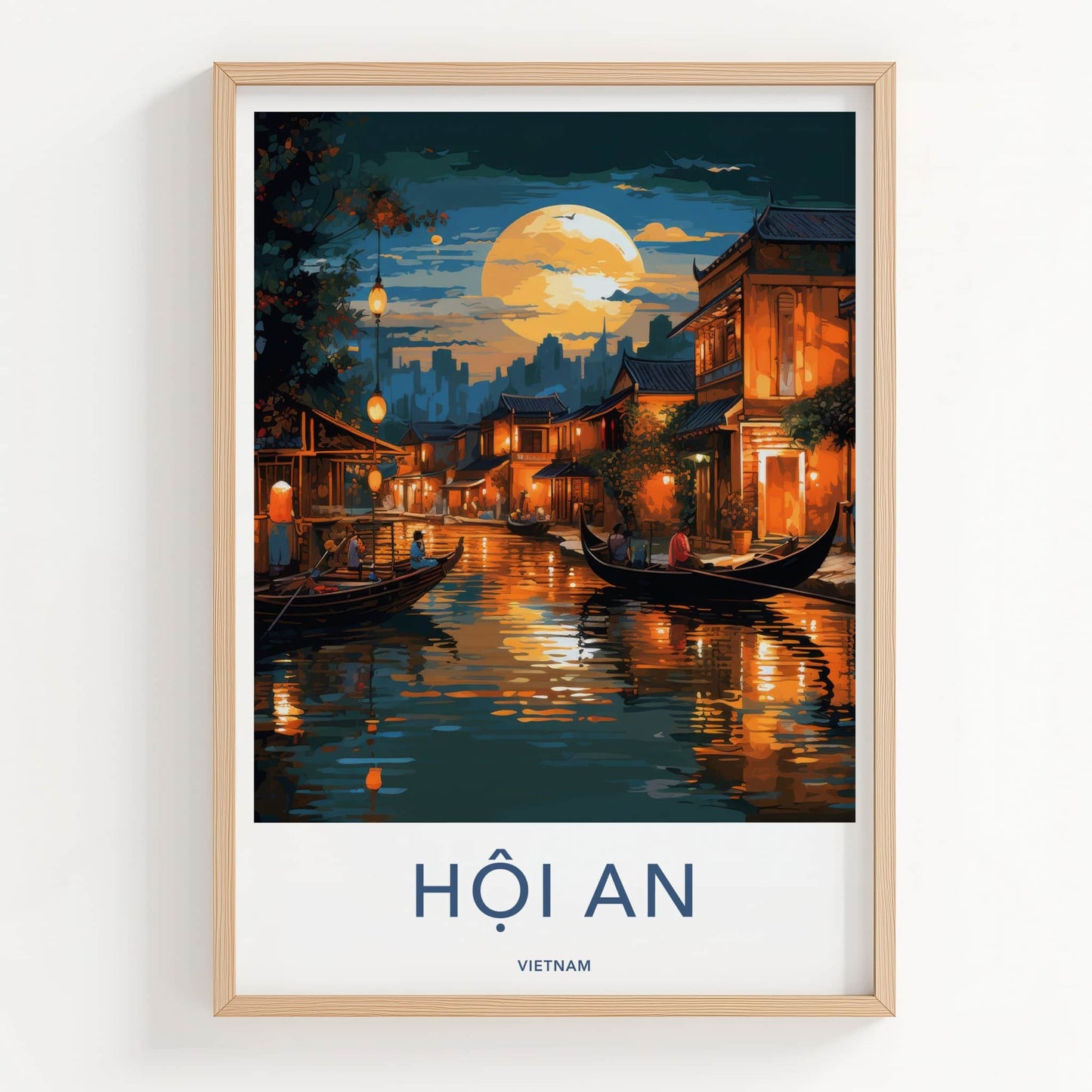 Hoi An Poster - Vietnam Wall Art - Moonlit River Scene Home Decor
