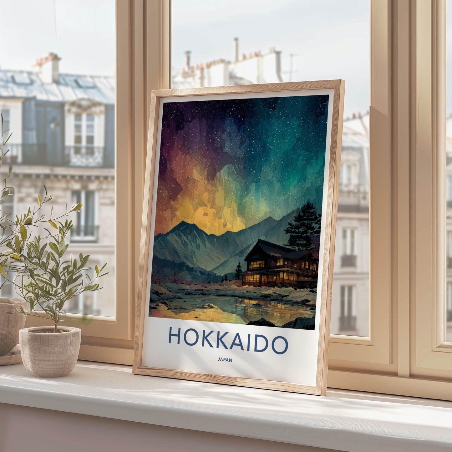 Hokkaido Poster - Japan Art Print - Mountain Lake Cabin Home Decor