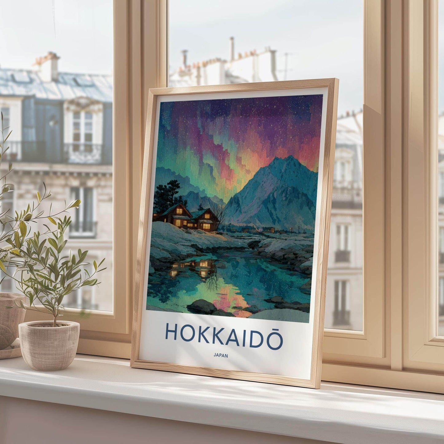Hokkaido Poster - Japan Travel Art - Aurora Winter Landscape Home Decor