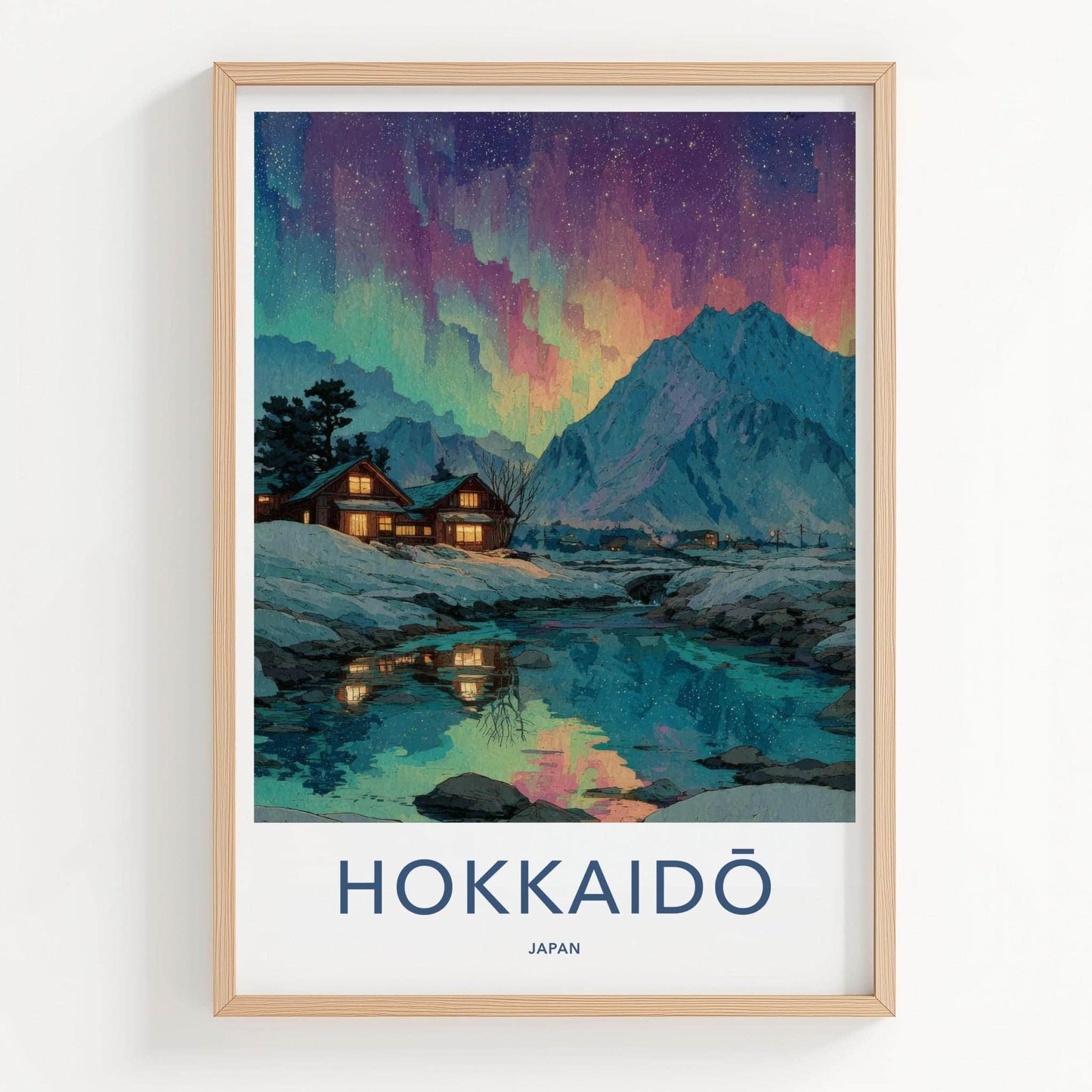 Hokkaido Poster - Japan Travel Art - Aurora Winter Landscape Home Decor