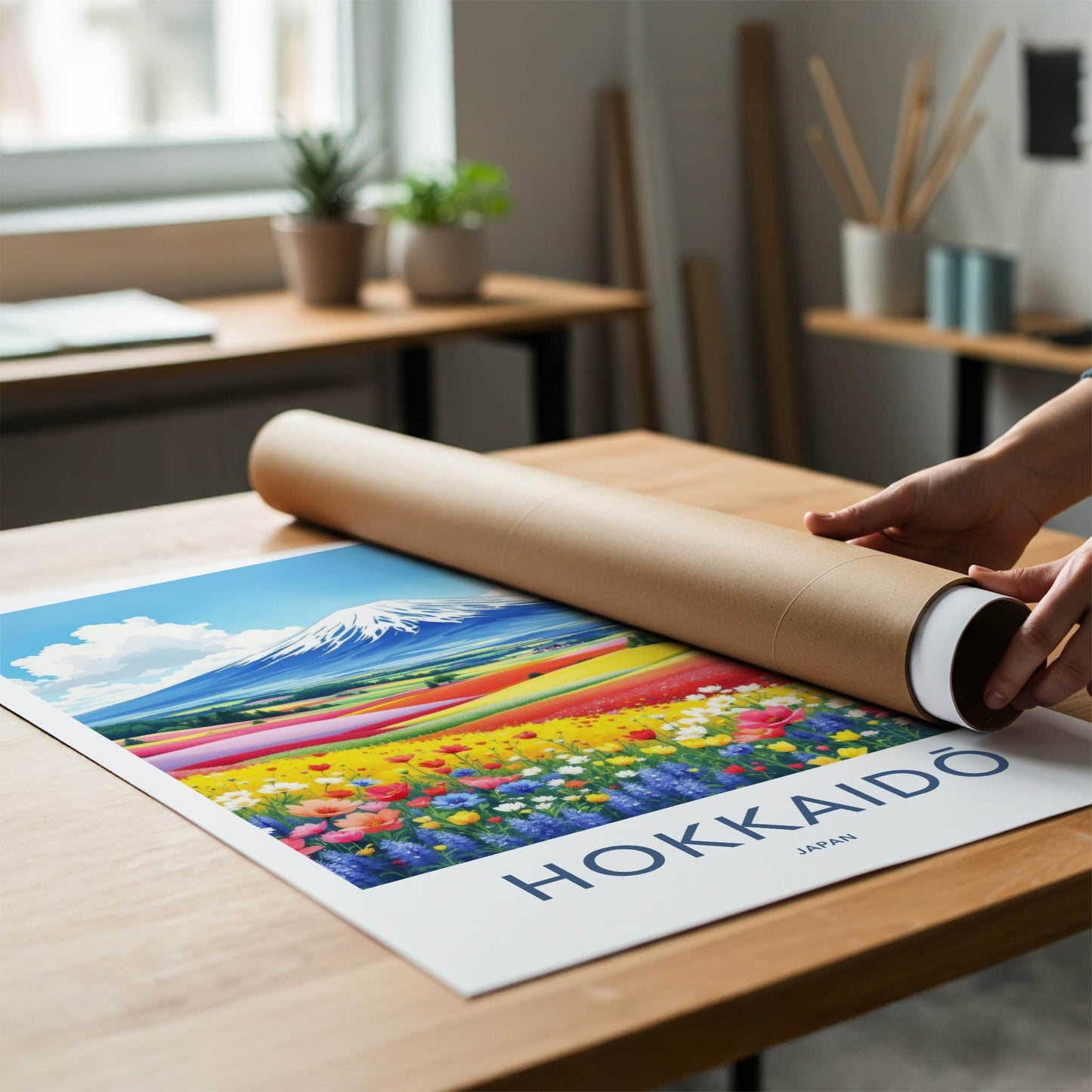 Hokkaido Poster - Japan Travel Art - Vibrant Flower Fields Home Decor