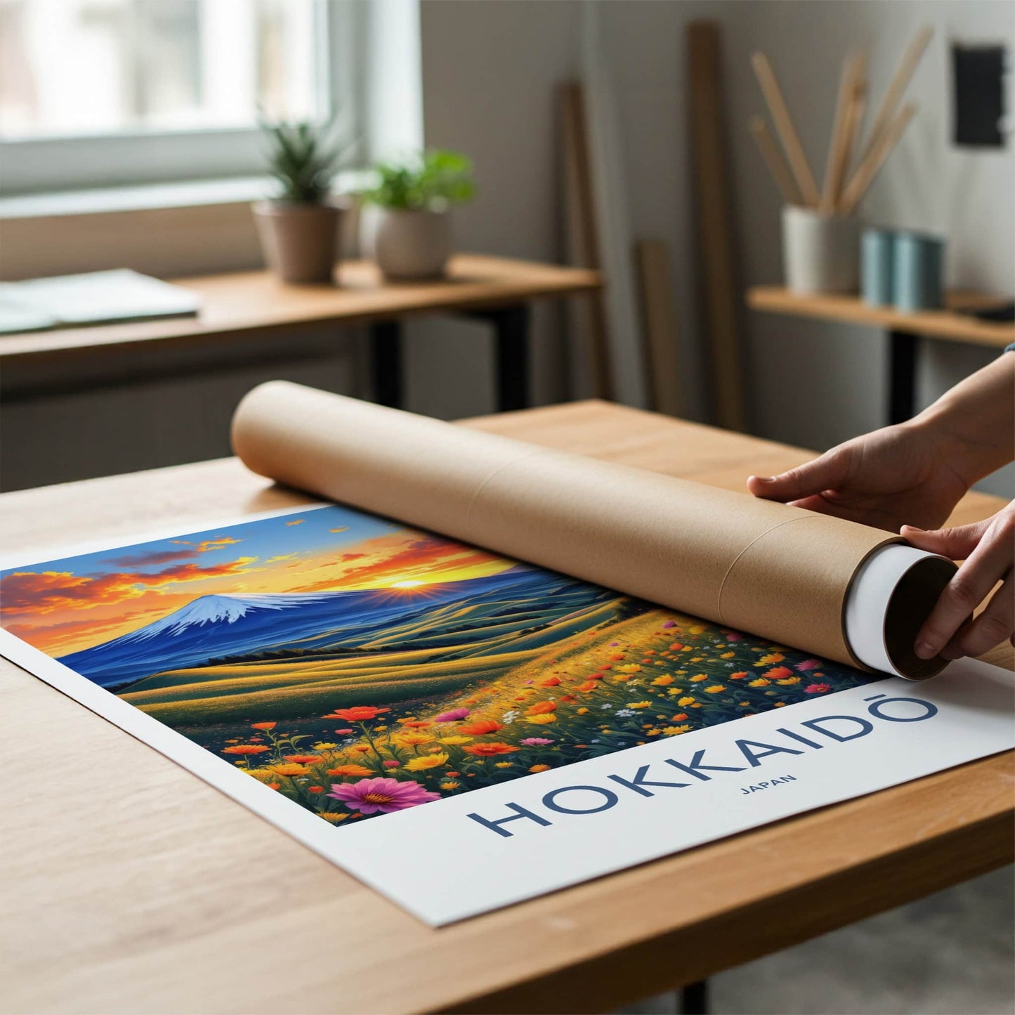 Hokkaido Poster - Japan Travel Print - Sunset Flower Hills Gallery Art