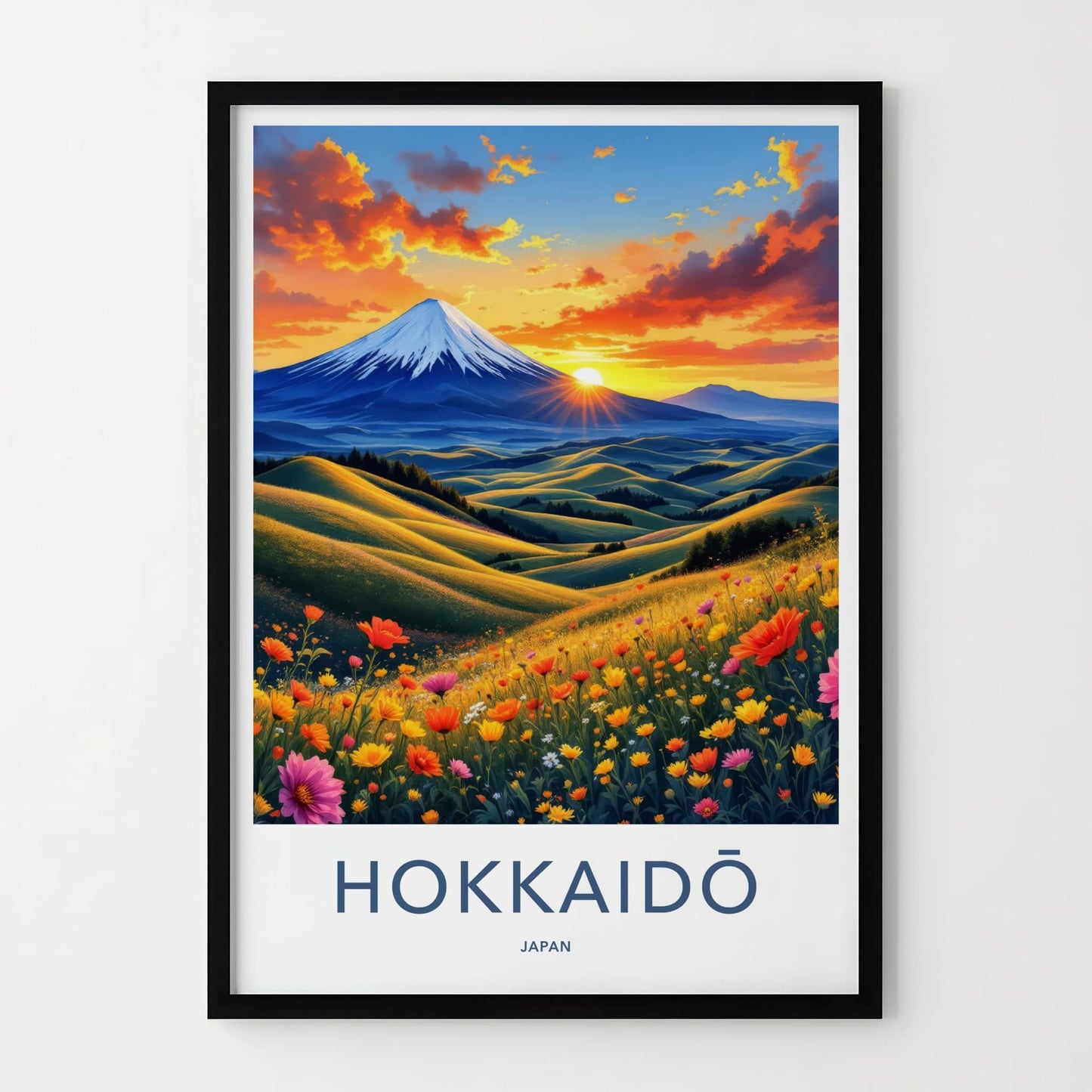 Hokkaido Poster - Japan Travel Print - Sunset Flower Hills Gallery Art